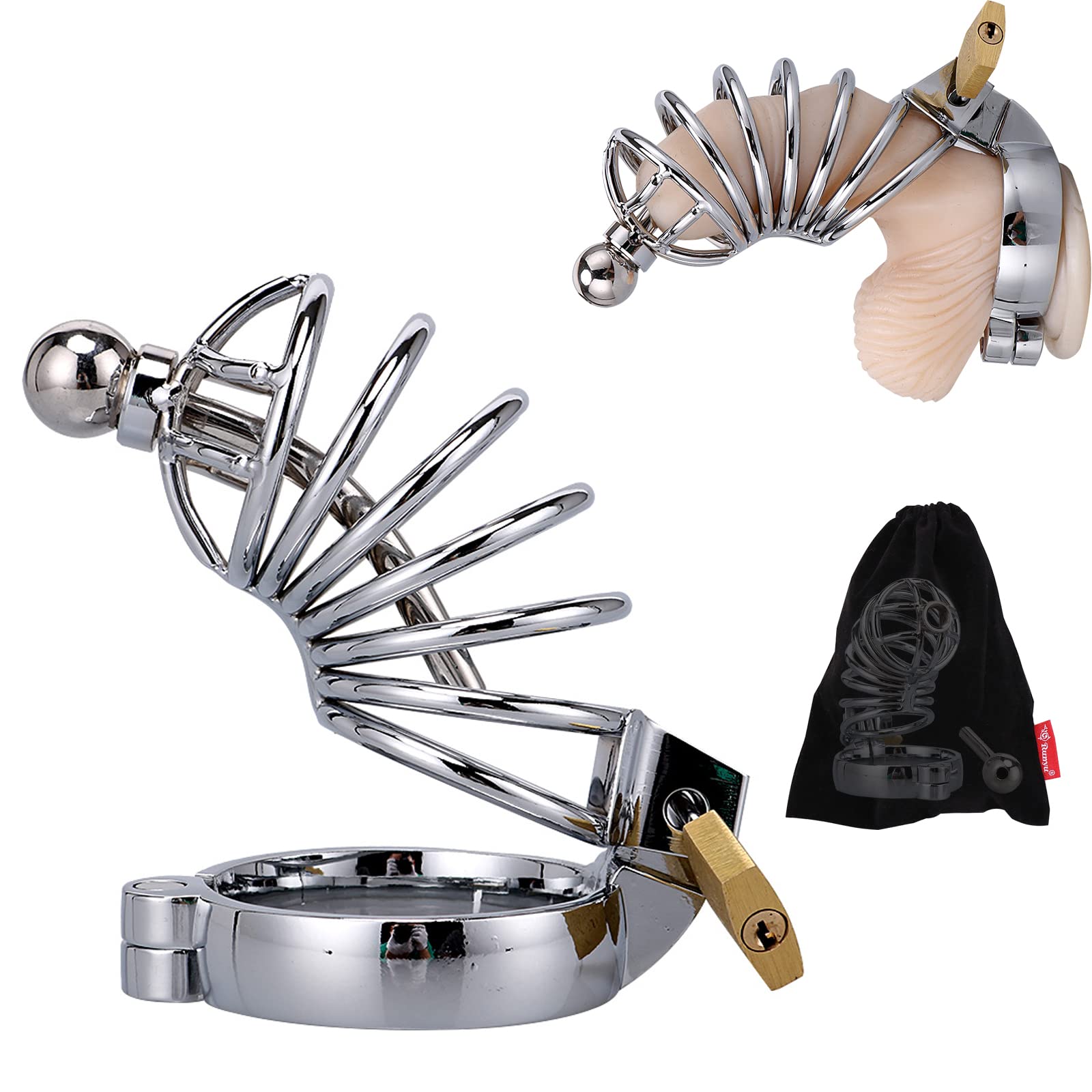 Premium Stainless Steel Cock Cage - Adjustable 3 Ring Sizes with Dilator, Lock & Key | Extreme BDSM Penis Bondage Device for Men | Perfect for Chastity Play, SM Bondage & Couples Fantasy Scenes