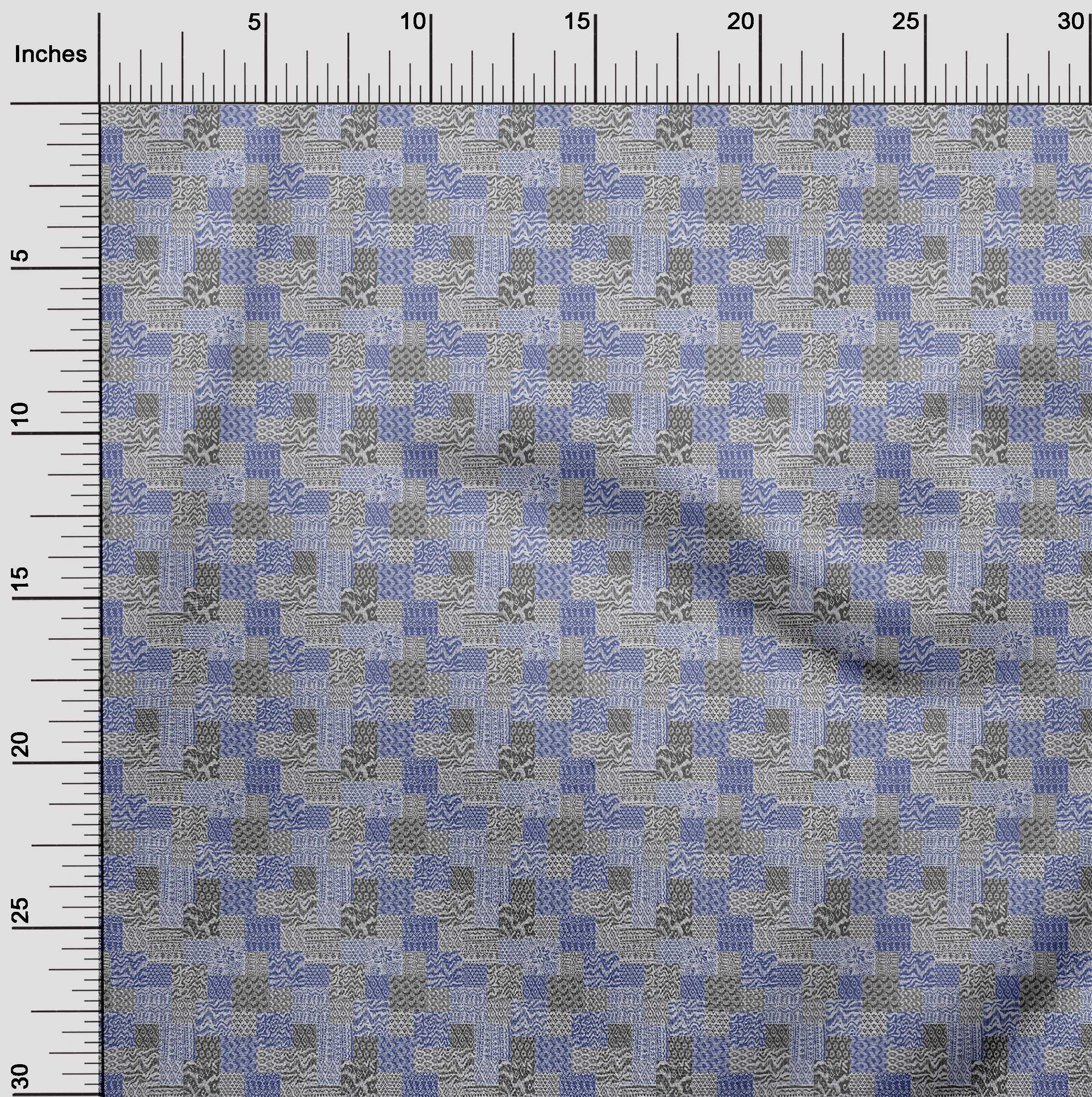 oneOone Polyester Spandex Medium Blue Ikat Print Fabric by The Yard - 56 Inch Wide Dress Material for DIY Fashion & Home Decor Projects
