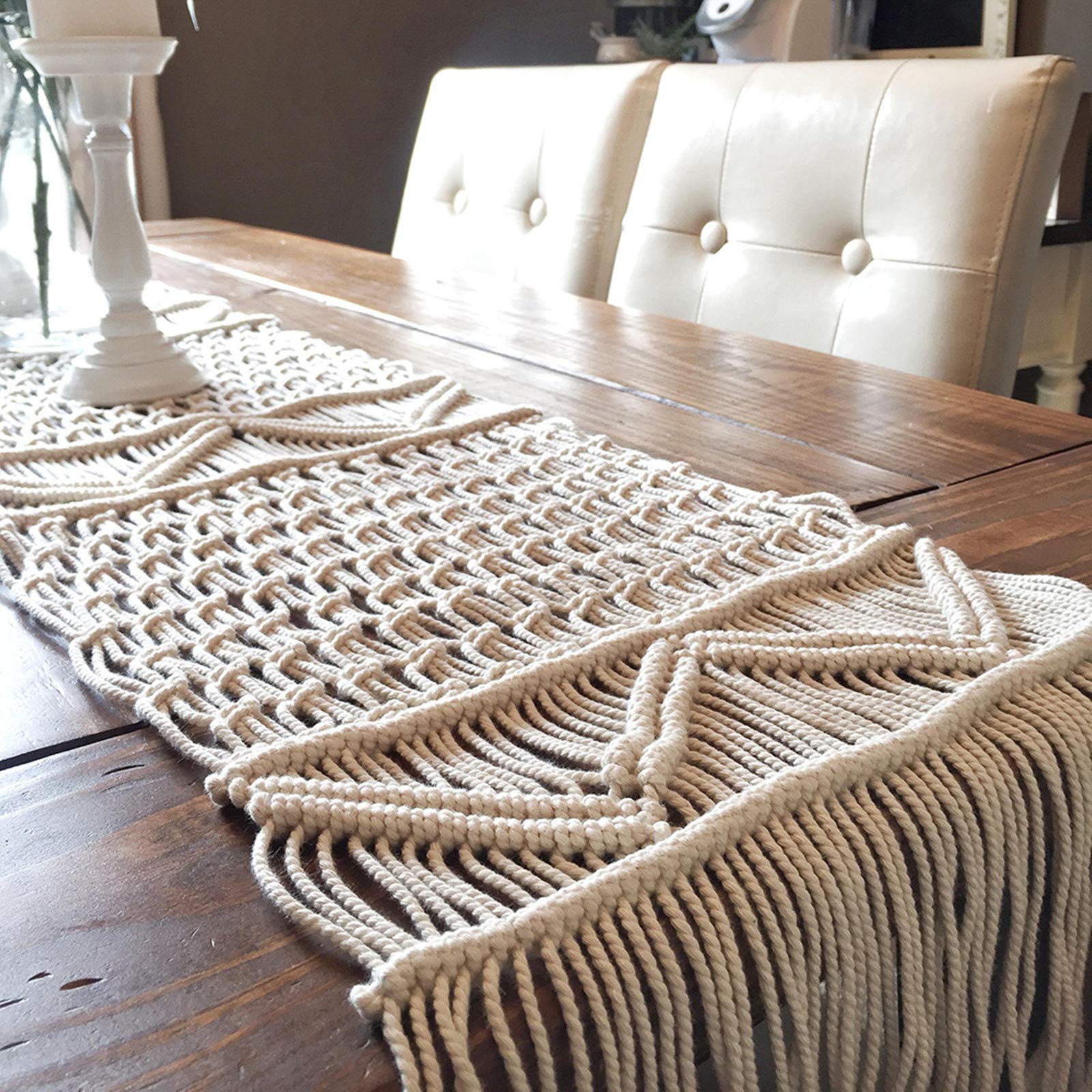 Dimatic Macrame Table Runner 13 x 86 Inch - Bohemian Farmhouse Style Wedding Table Decor for Rustic, Boho & Home Dining Room Decoration