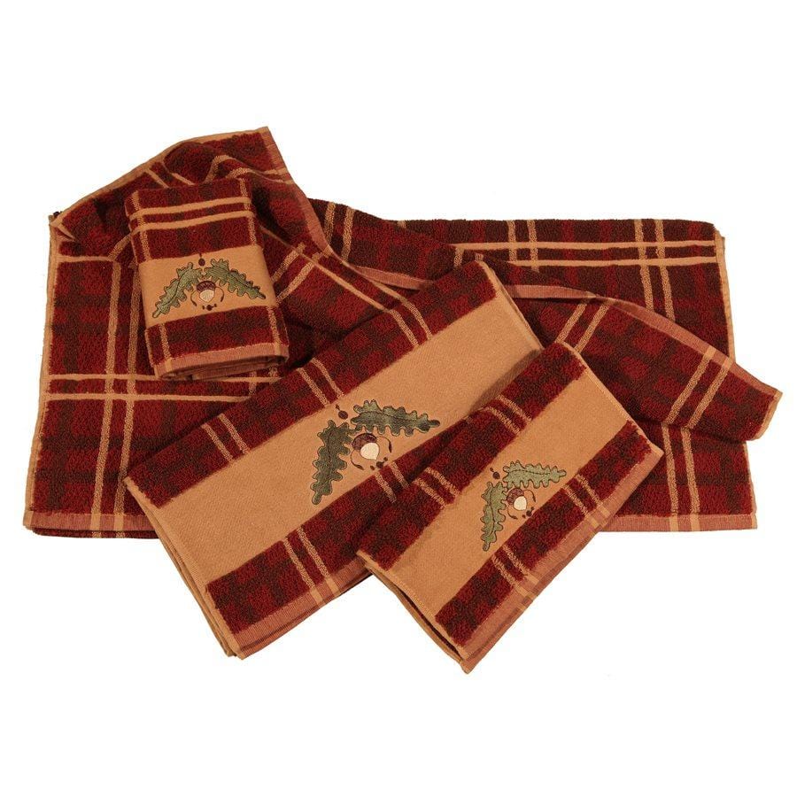 Acorn Embroidered 3-Piece Towel Set - Soft Plaid Bath Towels for Kitchen & Bathroom Decor - Perfect for Farmhouse, Rustic, and Cottage Style Homes