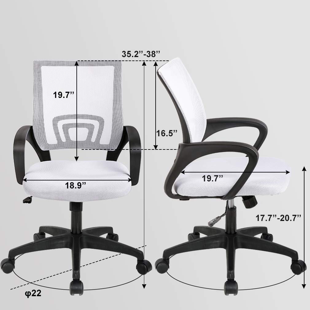 Best Ergonomic Office Chair with Lumbar Support - Adjustable Mesh Computer Desk Chair with Armrests, Swivel & Rolling Wheels for Home Office, Executive Task Chair (White) - Perfect for Long Work Hours & Gaming Setup
