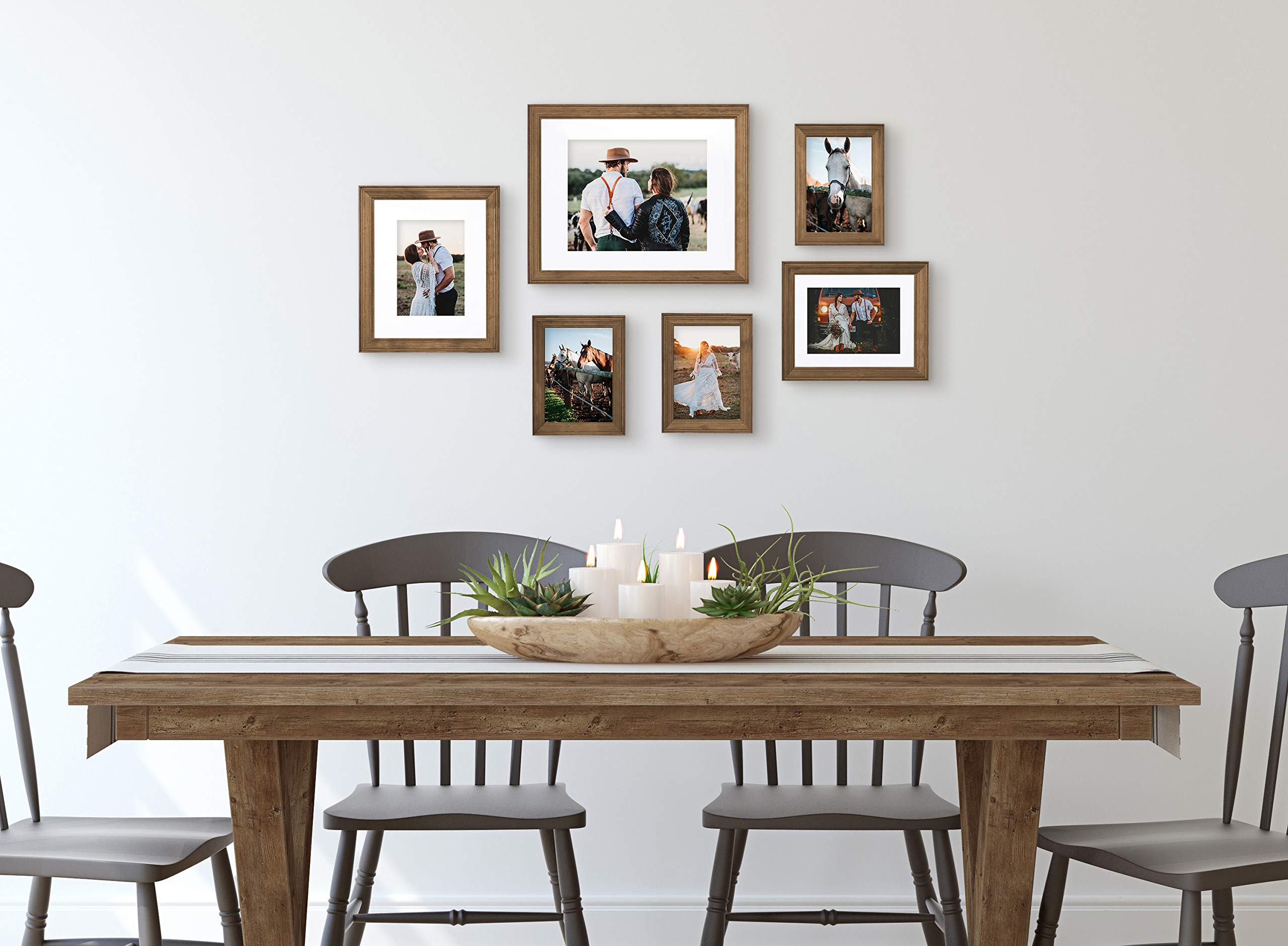 Kate and Laurel Bordeaux Gallery Frame Wall Kit - Set of 6 Natural Rustic Brown Wooden Picture Frames for Wall Decor | Perfect for Living Room, Bedroom, Office & Home Gallery Displays