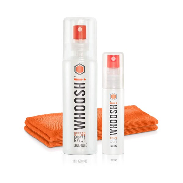 Whoosh Screen Shine Duo - 100ml Screen Cleaner & 8ml Microfiber Cloth Kit | Perfect for Smartphones, Laptops, TVs & Glasses | Streak-Free Cleaning Solution