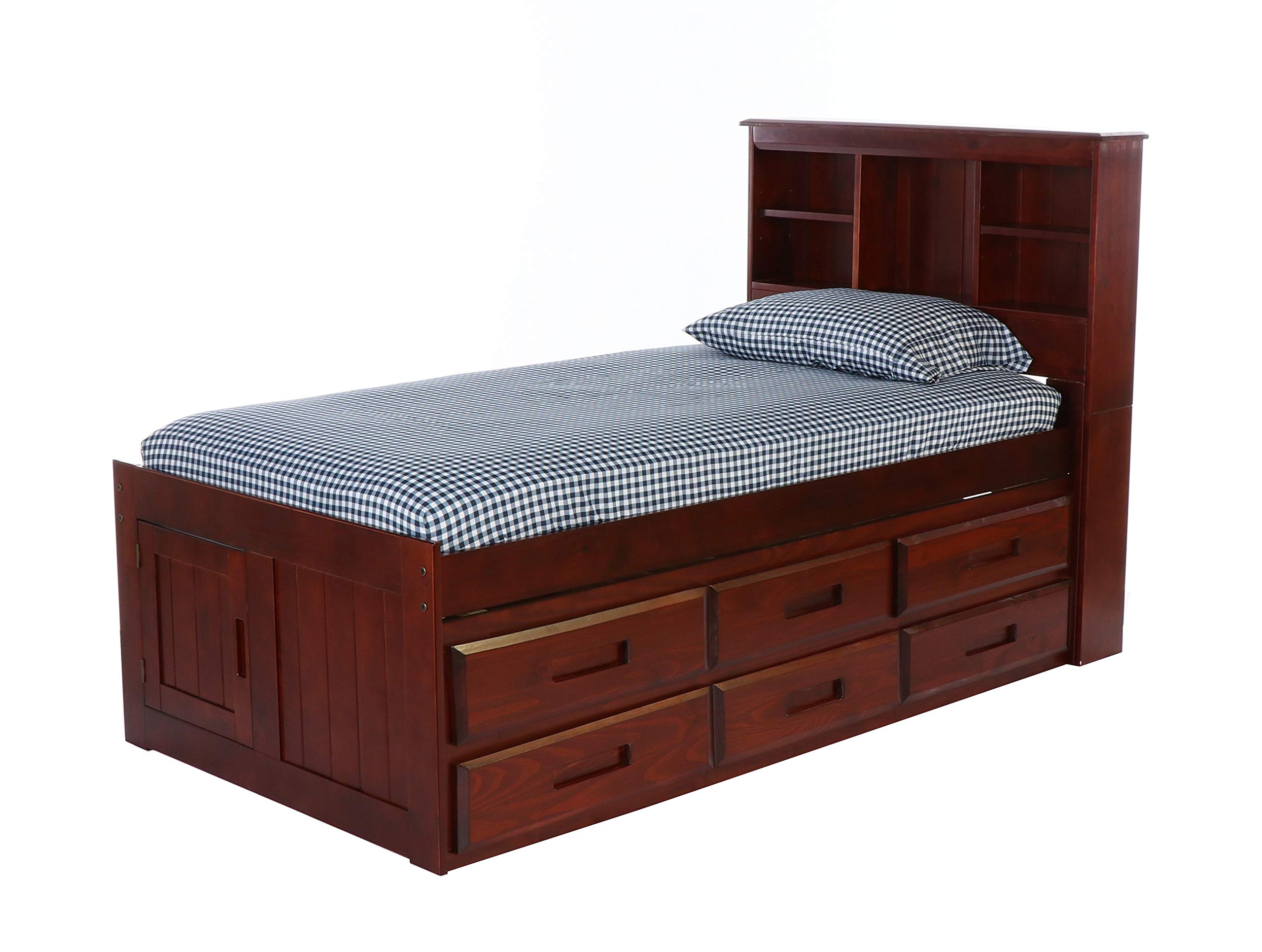 Discovery World Furniture Captain Bed with 6 Drawers - Twin Size, Merlot Finish - Space-Saving Storage Bed for Kids & Teens - Perfect for Small Bedrooms & Dorm Rooms