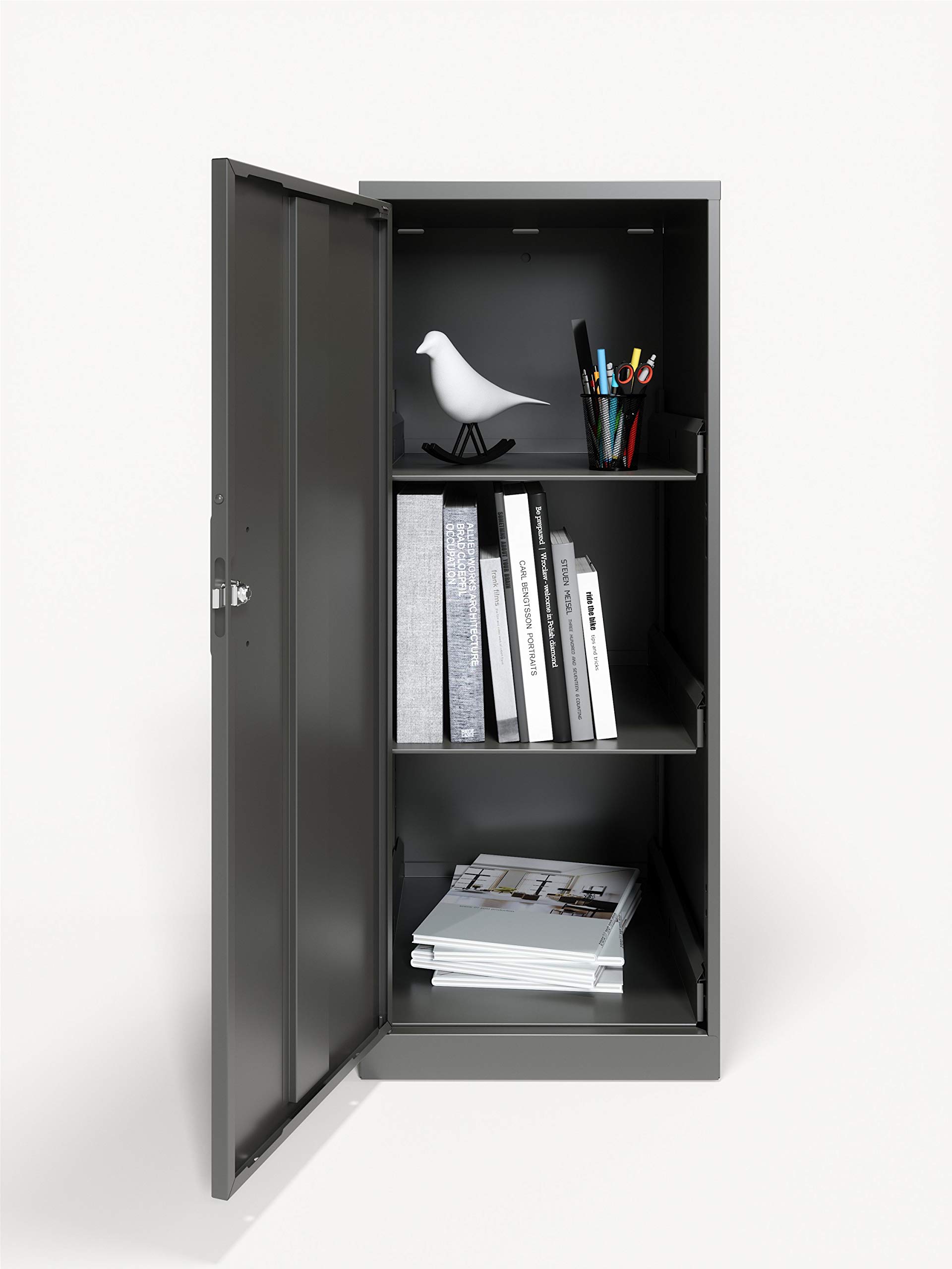 3-Tier Locking Storage Cabinet for Home & Office - Charcoal Finish | Secure Organizer for Clothes, Toys, Books & More | Space-Saving Vertical Storage Solution