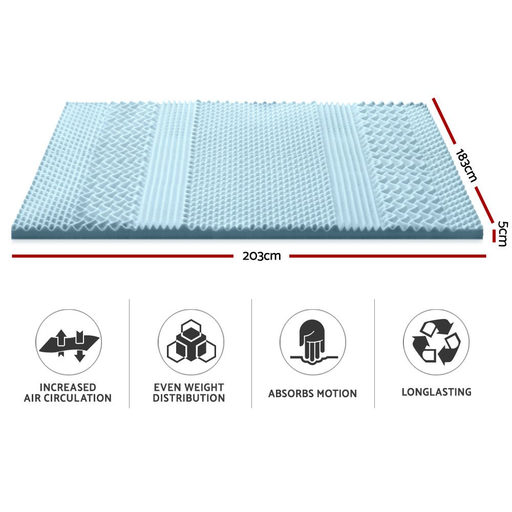 7-Zone Cooling Gel Memory Foam Mattress Topper with Breathable Bamboo Cover - 5cm Thick King Size for Back Pain Relief & Pressure Point Support - Perfect for Hot Sleepers, Side Sleepers & Couples