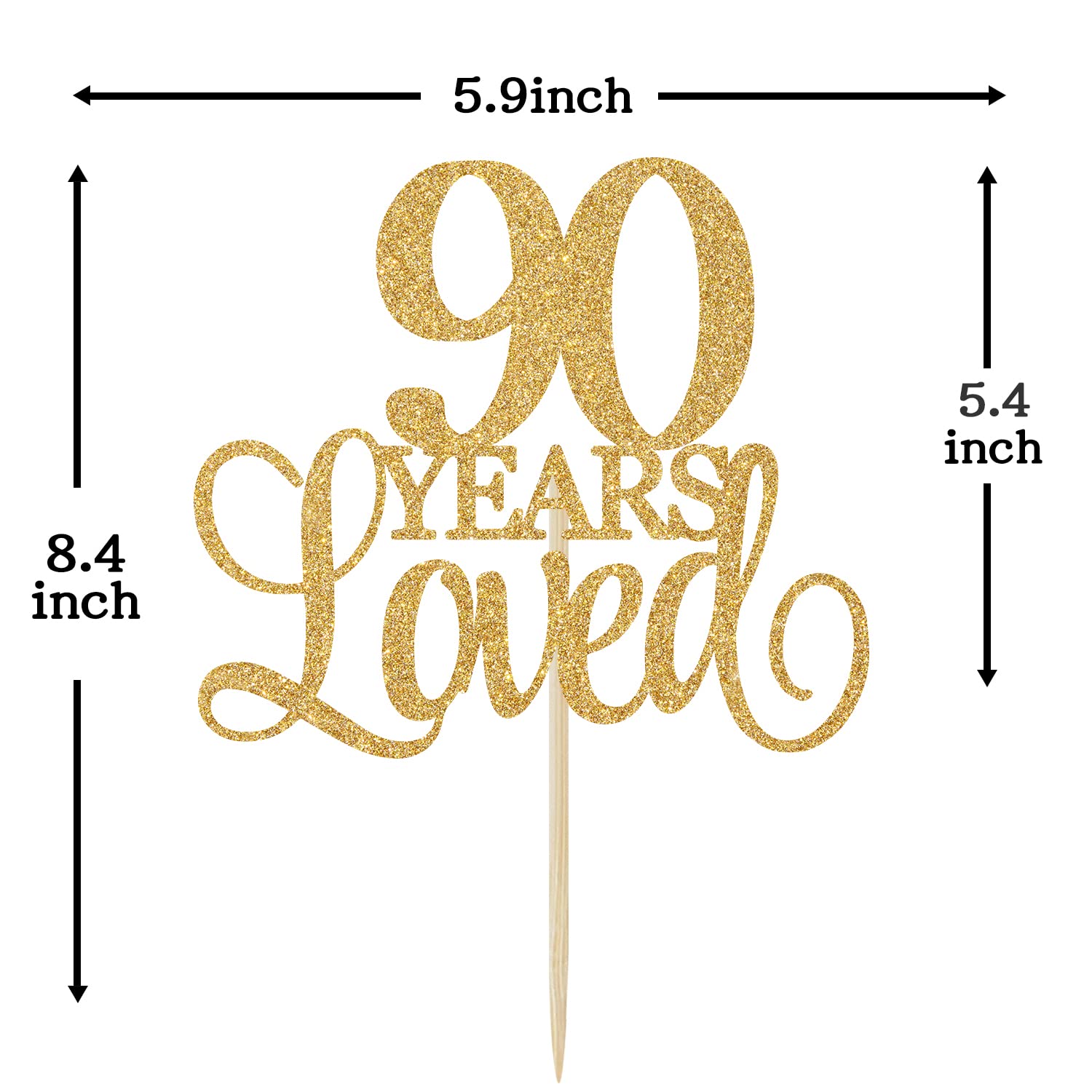 90th Birthday Cake Topper - Gold Glitter Cheers to 90 Years Decorations for Anniversary & Wedding Celebrations - Perfect for Milestone Birthday Parties & Special Occasions