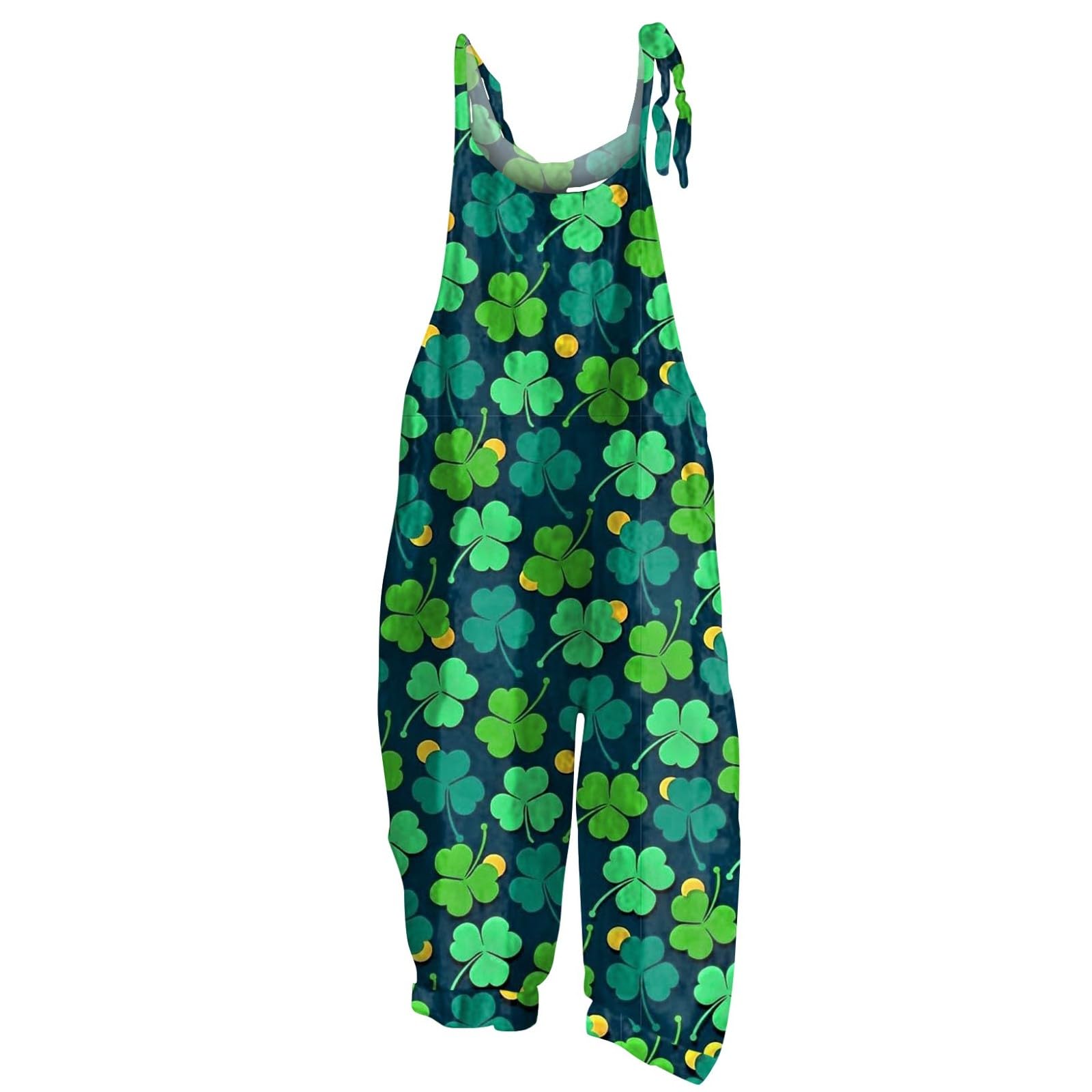St. Patrick's Day Pants for Women - Cute Clover Print Onesie Jumpsuit & Casual Shamrock Trousers | Festive Holiday Outfit, Irish-Themed Party Wear, Fun Costume for Pub Crawls & Parades