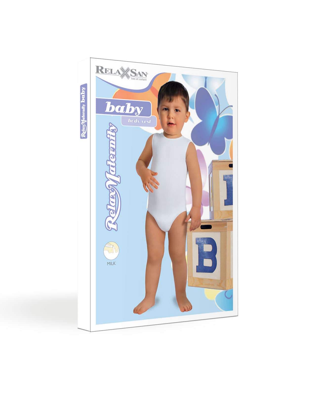 RelaxMaternity Baby 5921 Organic Milk Fiber Sleeveless Bodysuit for Boys & Girls | Soft & Breathable | One Size Fits 6-36 Months | 100% Made in Italy | Perfect for Summer, Playtime & Everyday Comfort