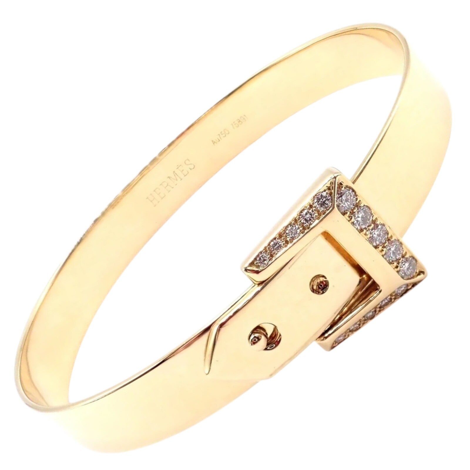 Authentic Hermes 18K Yellow Gold Diamond Buckle Bangle Bracelet for Women - Luxury Jewelry Gift for Anniversary, Birthday & Special Occasions