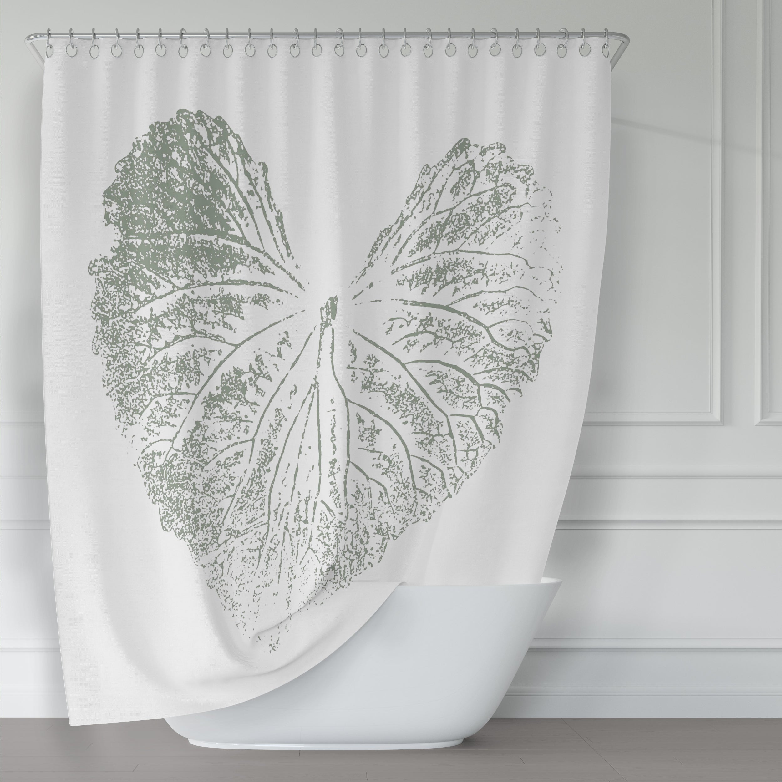 Elegant Minimalist Green Leaf Shower Curtain - Waterproof Bathroom Decor for Modern Homes & Spa Retreats