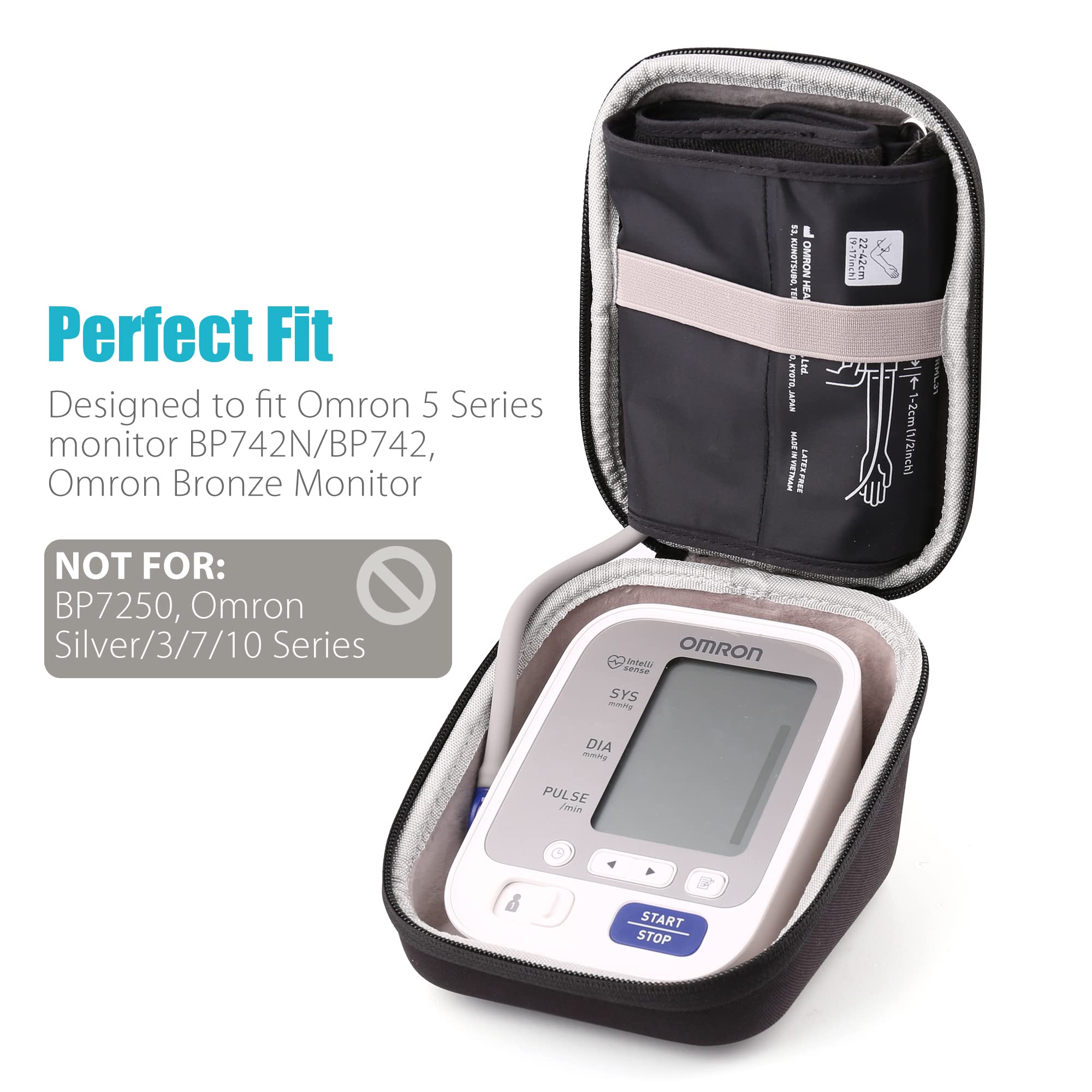 Omron BP742N 5 Series Blood Pressure Monitor Hard Travel Case - Fits Standard & Large Arm Cuffs | Portable Protection for Home Use & Travel