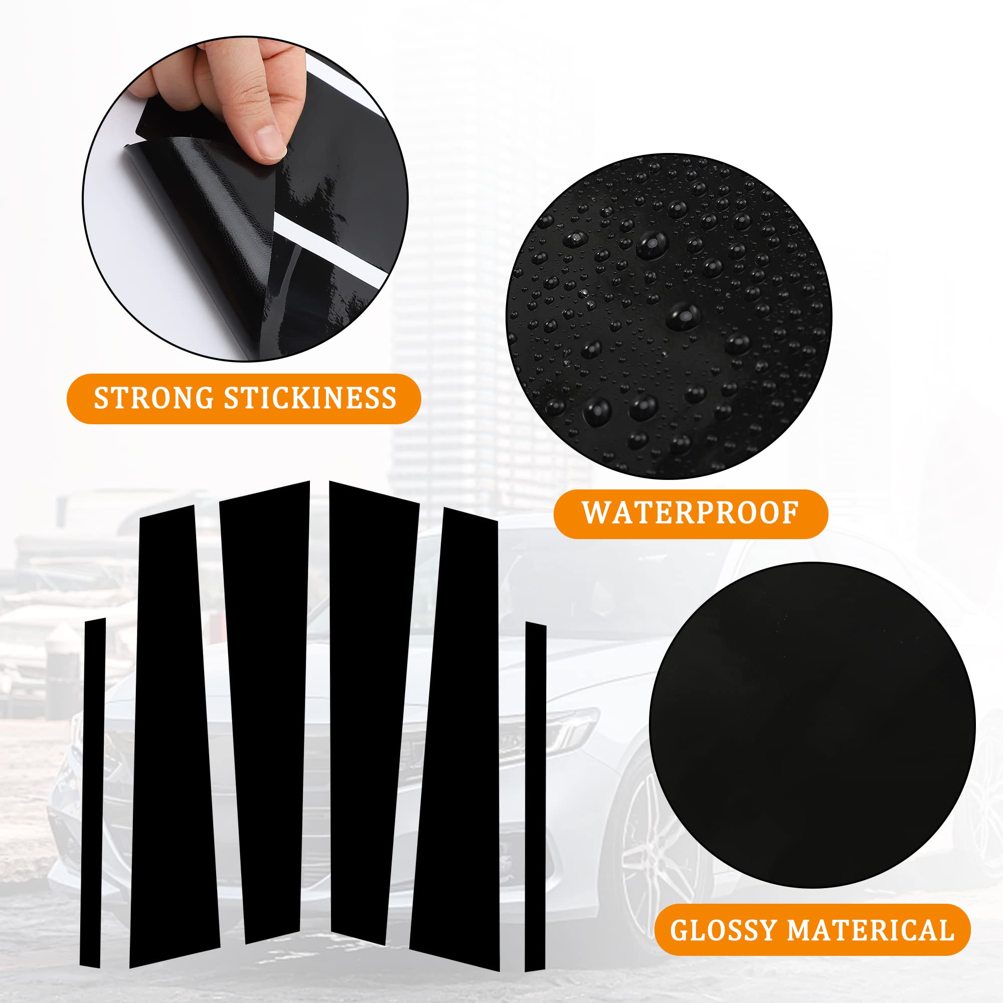 6pcs Glossy Black Vinyl Stickers for 2013-2017 Honda Accord Sedan - Car Window Pillar Post Overlay Wrap Trim - Exterior Accessories & Modification Decoration - Perfect for Car Customization & Style Upgrade