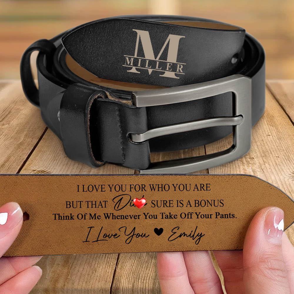 Personalized 2-Sided Engraved Leather Belt for Men - Custom Name Wide Black/Brown Belts - I Love You For Who You Are Belt - Unique Gift for Husband, Father's Day - Perfect for Weddings, Anniversaries & Special Occasions