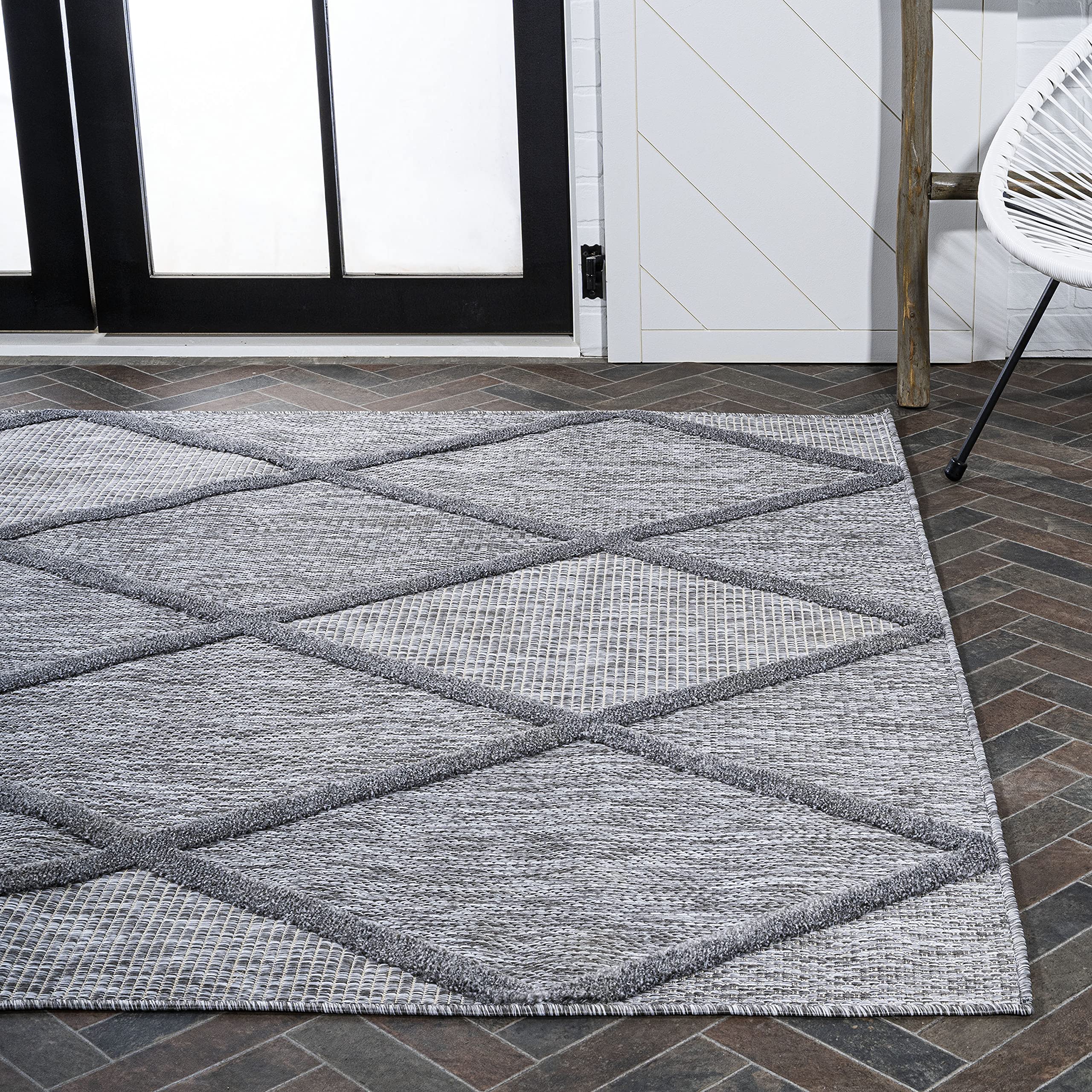 JONATHAN Y IBZ101A-3 Bohemian Geometric Indoor/Outdoor Area Rug - Diamond Trellis Design, Easy Cleaning, Non-Shedding, 3x5 Feet, Dark Gray - Perfect for Bedroom, Kitchen, Backyard, Patio & Porch Decor
