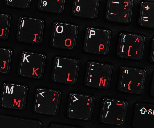 Spanish Keyboard Stickers - Red Letters on Transparent Background for Laptops & PCs