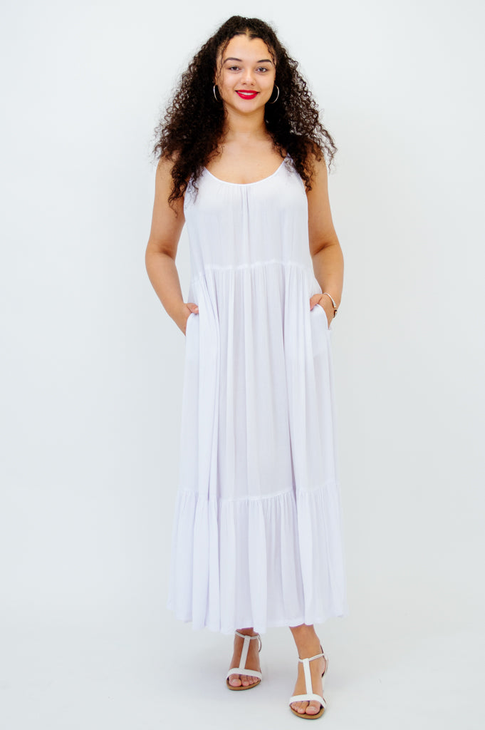 Boho White Dress for Women - Flowy Summer Maxi Dress with Pockets - Perfect for Beach, Vacation, and Casual Outings