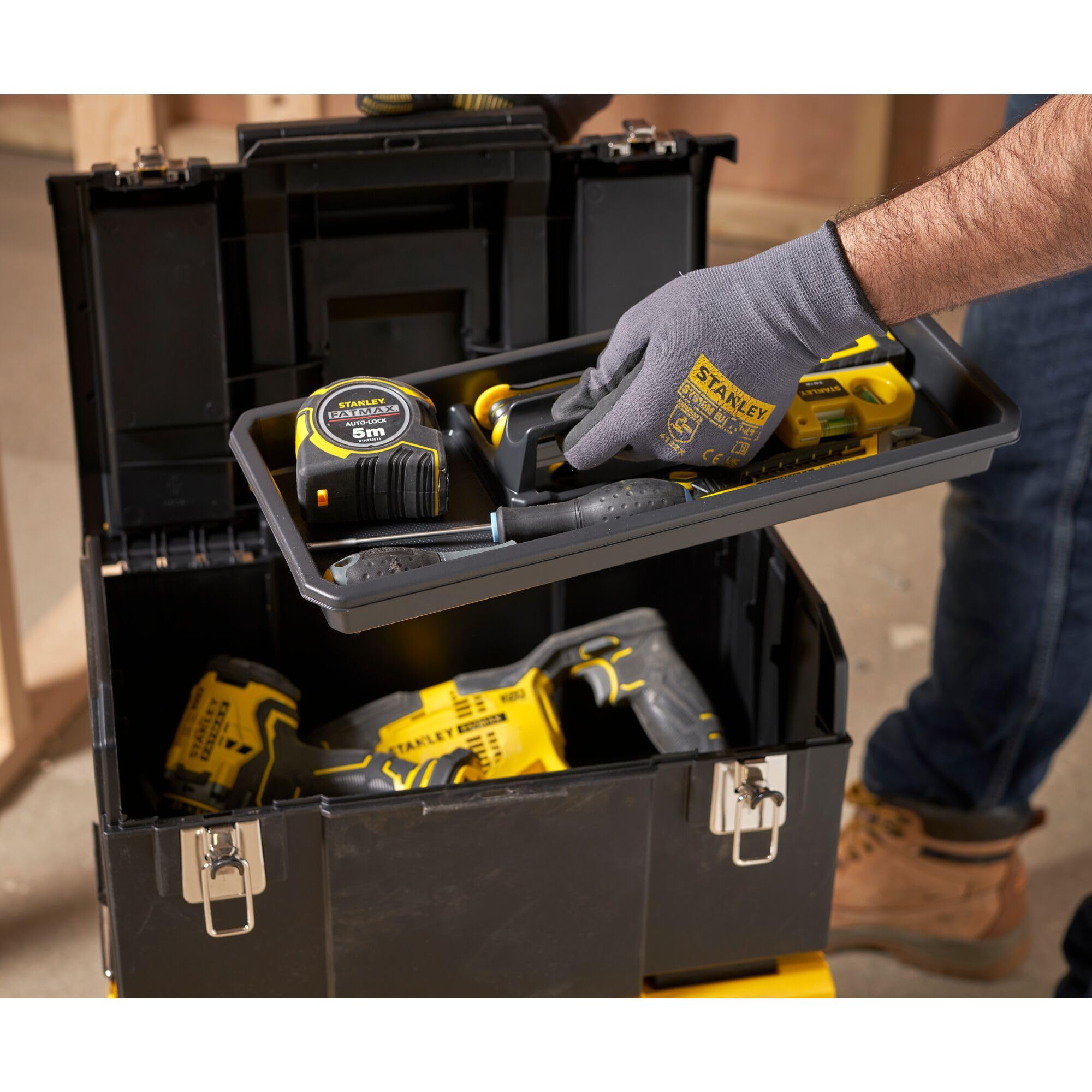 STANLEY 3-in-1 Rolling Tool Box with Detachable Tote Tray & Pull Handle - Heavy Duty Mobile Work Center Organizer for Tools, DIY Projects & Job Sites - Perfect for Construction, Home Improvement & Garage Storage