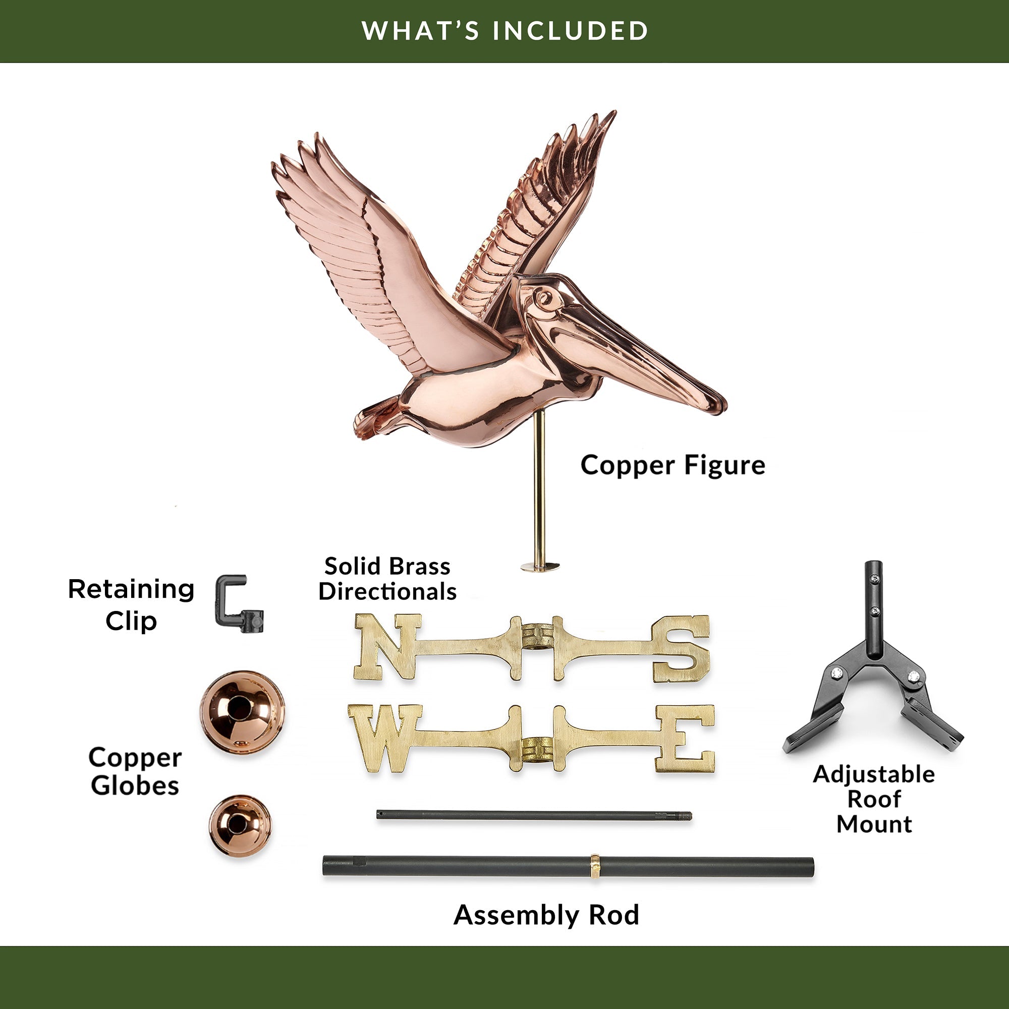 Pelican Weathervane - Coastal & Nautical Home Decor for Outdoor Garden, Beach House, or Patio - Handcrafted Metal Wind Direction Indicator