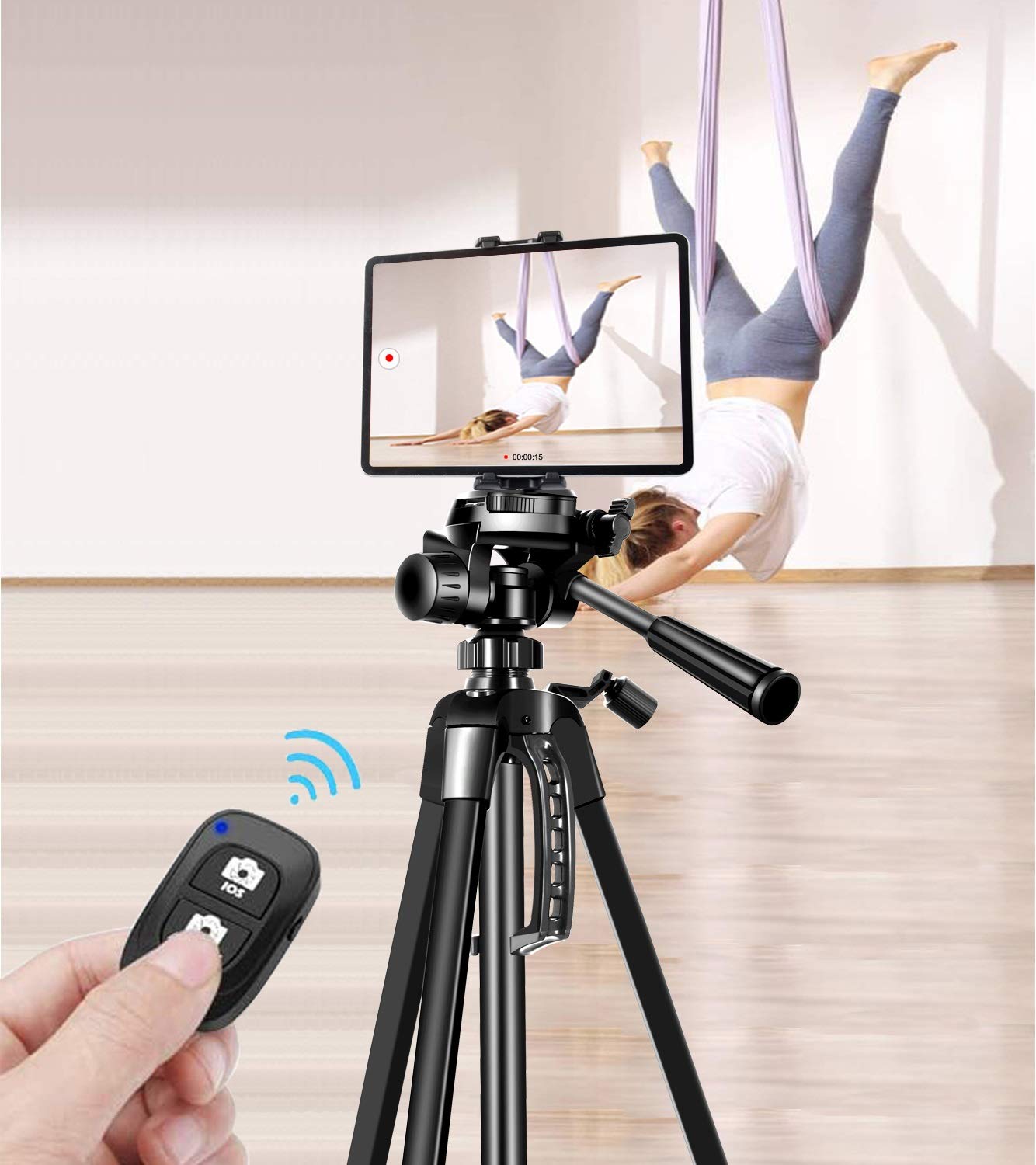 Heavy Duty 60-inch Adjustable Tripod Stand for iPad, iPhone, Tablet (3.5-13.5 inch) - Compatible with iPad Pro/Air/Mini 12.9/11, DSLR Cameras - Includes Remote for Video Calls, Zoom Meetings & Photography