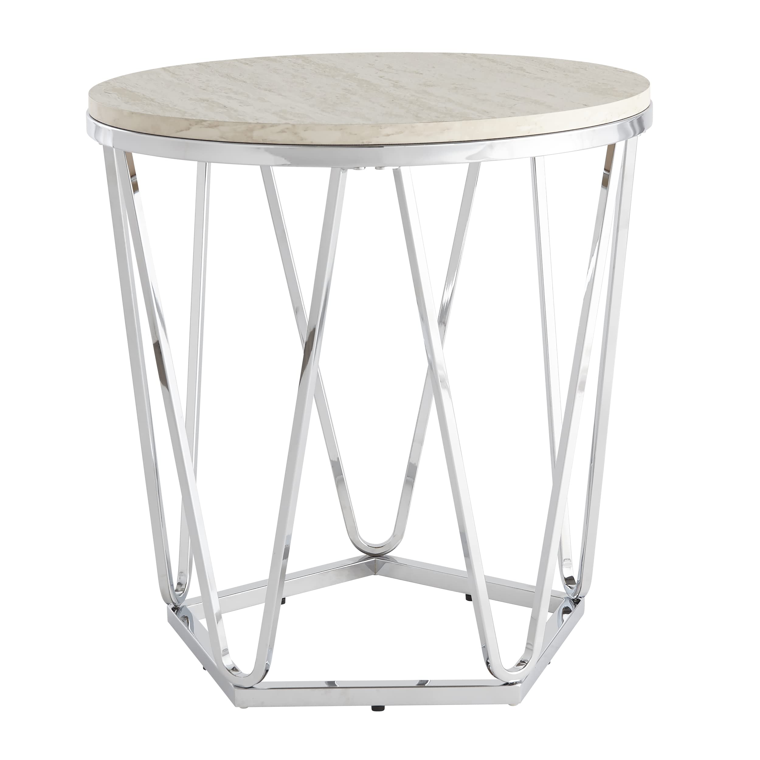 SEI Furniture Luna Faux Stone Round Side Table - Silver Finish Modern Accent Table for Living Room, Bedroom, or Outdoor Patio Decor