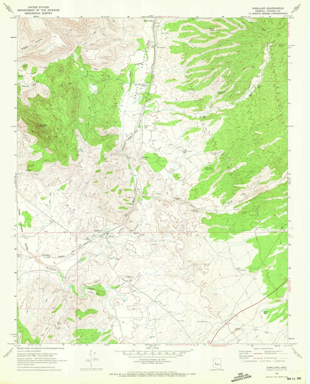 1969 Kirkland, AZ USGS Historical Topographic Wall Map - 35x44 Inch Large Vintage Arizona Map Poster - Perfect for Home Decor, Office Wall Art & Geography Enthusiasts