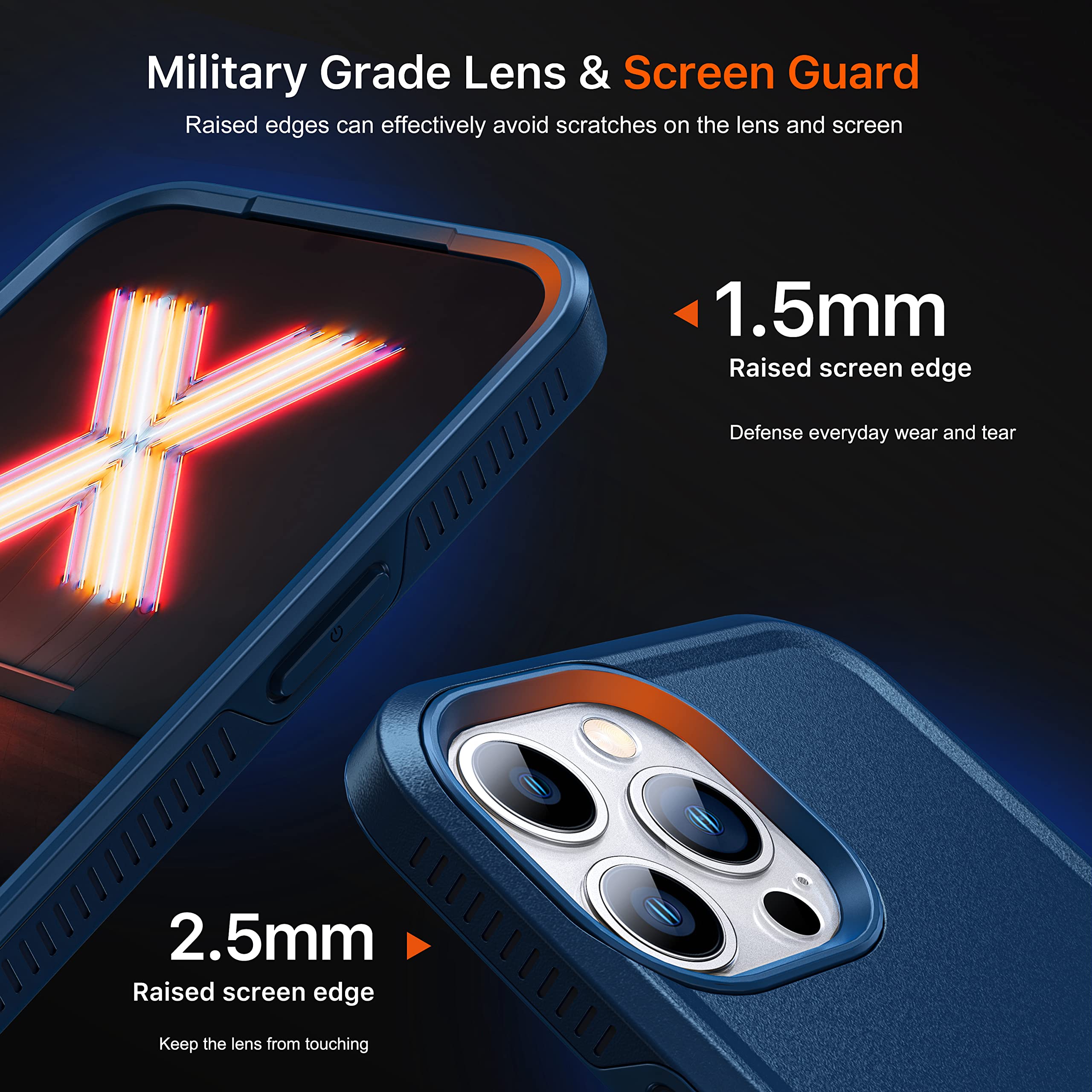 Shockproof Magnetic Case for iPhone 13 Pro Max with Tempered Glass Screen Protector & Camera Lens Cover | Magsafe Compatible | Heavy Duty Rugged Protection for Outdoor, Work & Travel