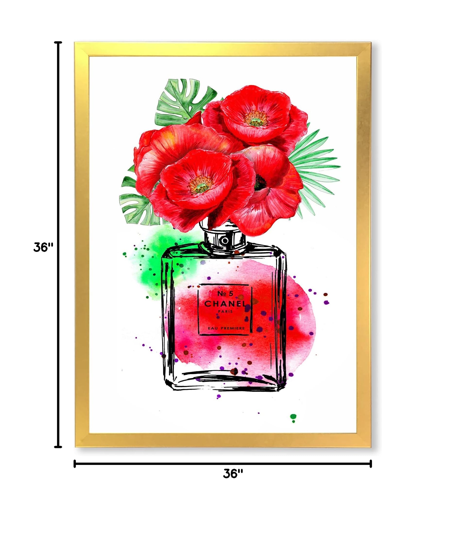 Chanel No.5 Perfume Inspired Modern Framed Wall Art - Elegant Home Decor for Living Room, Bedroom & Office
