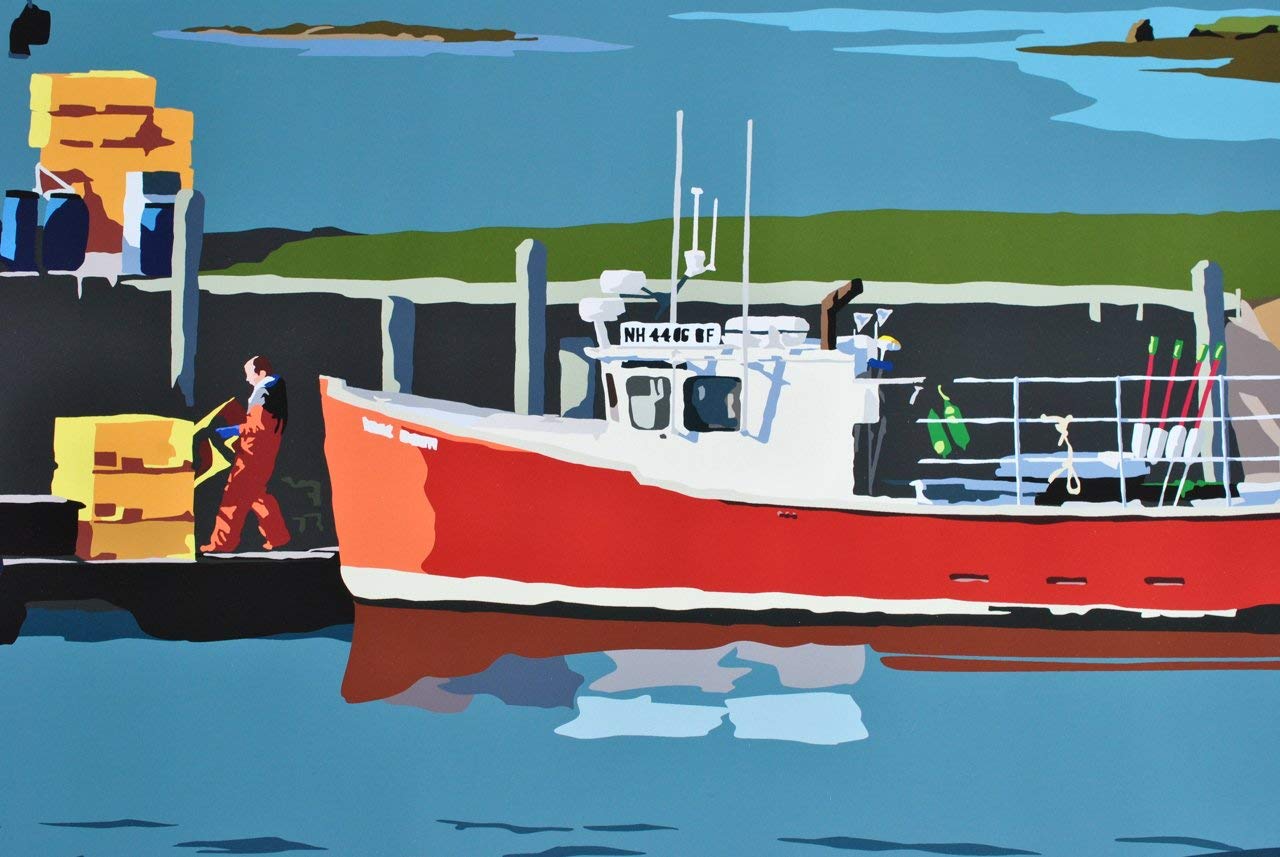 Portsmouth Lobster Boat New Hampshire Print - 18x24 Lighthouse Travel Poster Wall Art Decor for Coastal Home, Office & Nautical Themed Spaces