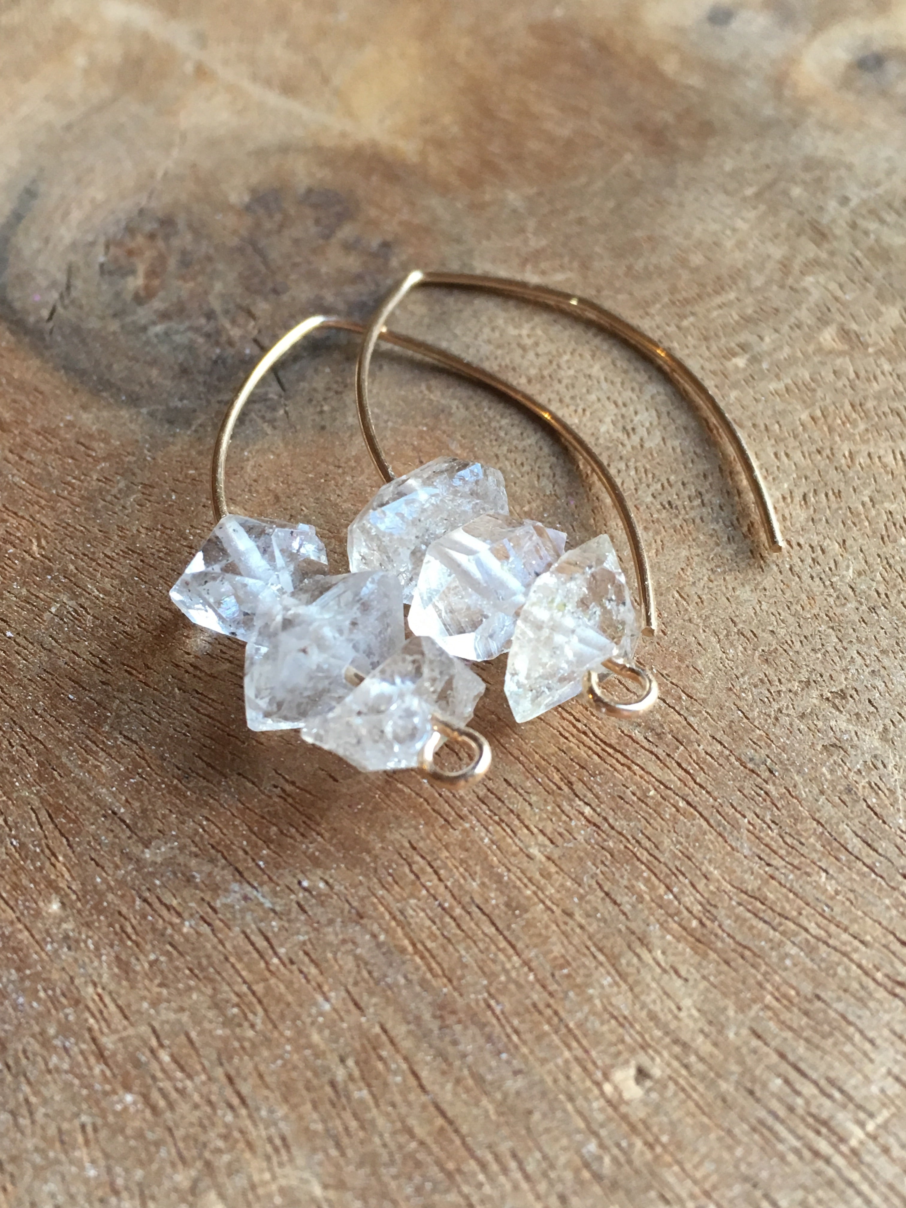 Natural Herkimer Diamond Earrings - Raw Crystal Jewelry for April Birthstone | Boho Chic Earrings for Women, Gift for Her, Healing Crystal Jewelry for Spiritual Energy & Everyday Wear