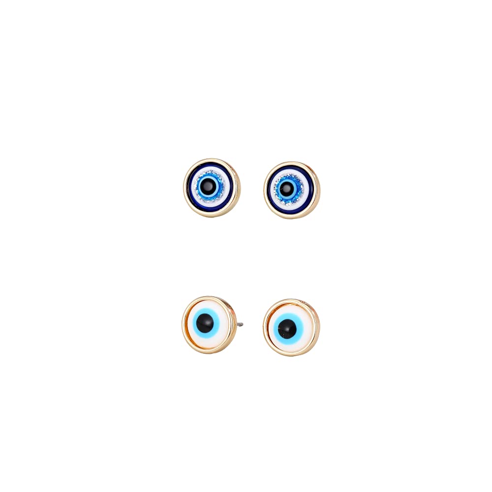2 Pairs Evil Eye Stud Earrings Set - Blue Turkish Nazar Amulet Protection Jewelry for Women, Kabbalah Hamsa Earrings for Good Luck & Positive Energy | Perfect for Everyday Wear, Gift Giving & Spiritual Protection