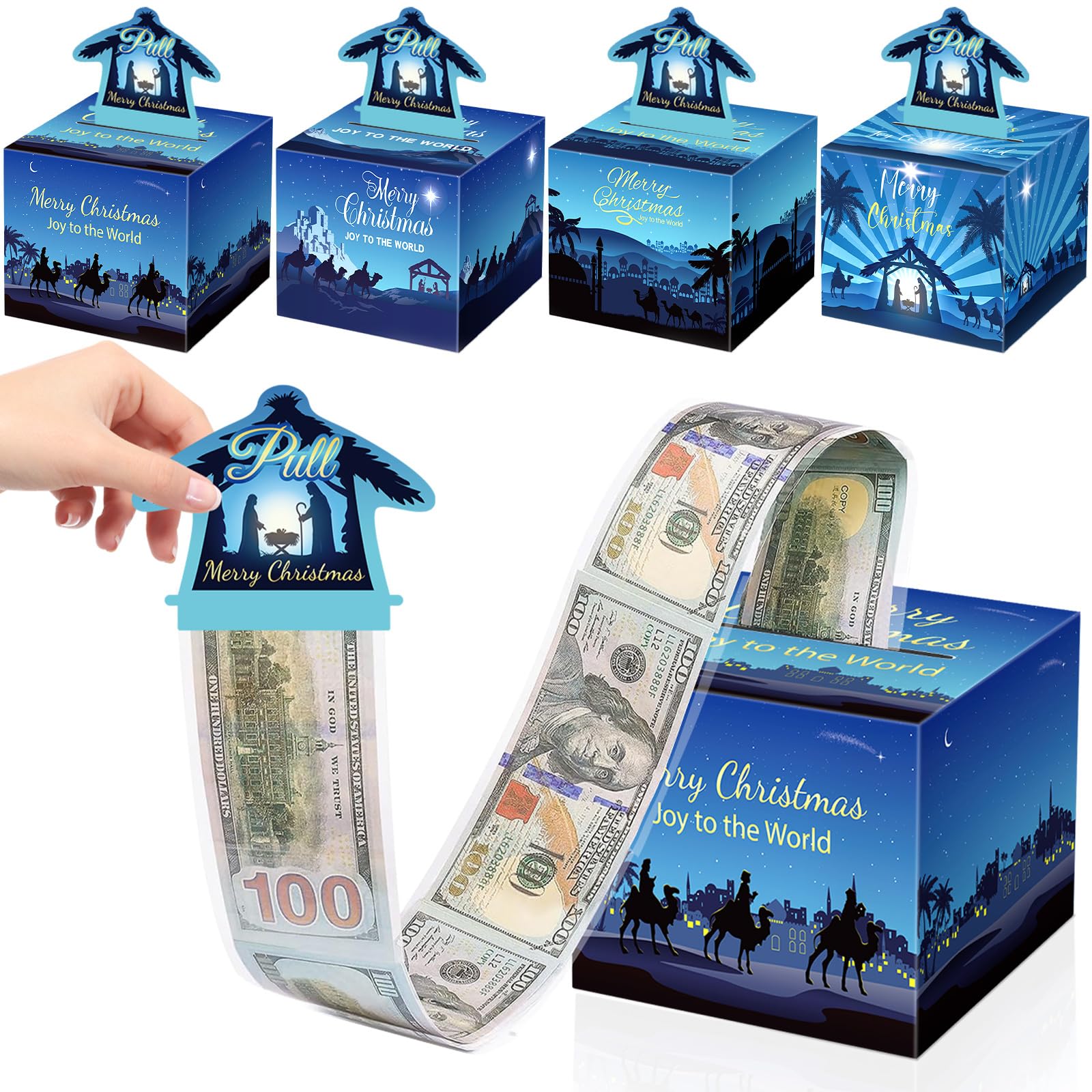 4 Pcs Christmas Nativity Money Box Set - Religious Cash Gift Box with Pull-Out Card for Holiday Parties, Jesus Christian Surprise Gift for Holy Night - Perfect for Church Events, Christmas Celebrations & Family Gatherings