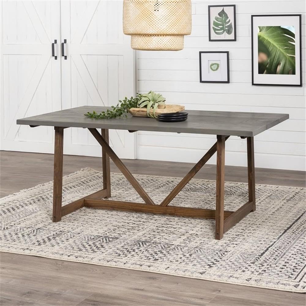 Pemberly Row 72 Inch Solid Wood Trestle Dining Table - Gray and Brown Finish - Perfect for Farmhouse, Rustic & Modern Dining Rooms