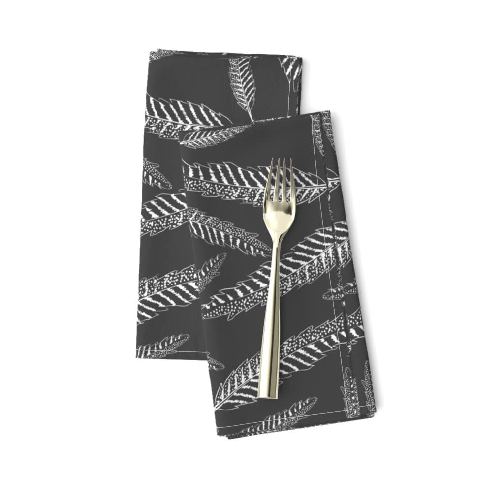Texas Modern Feather Wind Charcoal Gray Linen Cotton Canvas Dinner Napkins Set of 2 | Southwestern Boho Nature Print Cloth Napkins for Dining, Parties & Home Decor