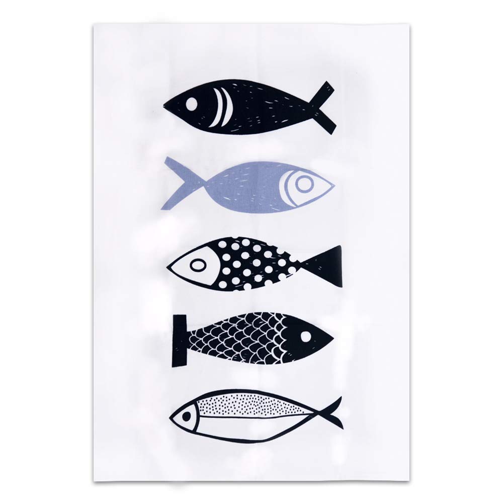 ACCENTHOME 4-Pack Cotton Kitchen Towels - Super Absorbent Dish Towels, Tea Towels & Bar Towels with Fish Design | 20x28 Inch Multi-Purpose Kitchen Linen for Drying Dishes, Hands & Countertops | Perfect for Cooking, Baking, Cleaning & Hosting