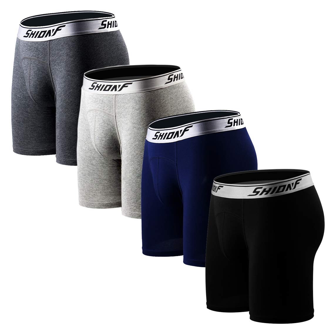 Ouruikia Men's Performance Boxer Briefs - Cotton Stretch Underwear with Long Leg Design, No Ride Up, Comfort Fit for Workout, Sports & Everyday Wear