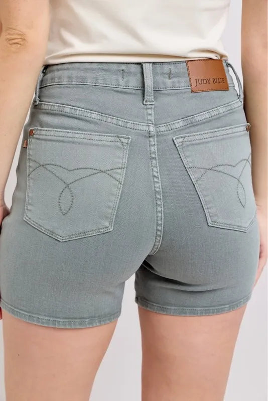 Judy Blue Women's Plus Size Garment Dyed Shorts with Back Pocket Embroidery - Comfortable Casual Wear for Summer Outings & Beach Vacations