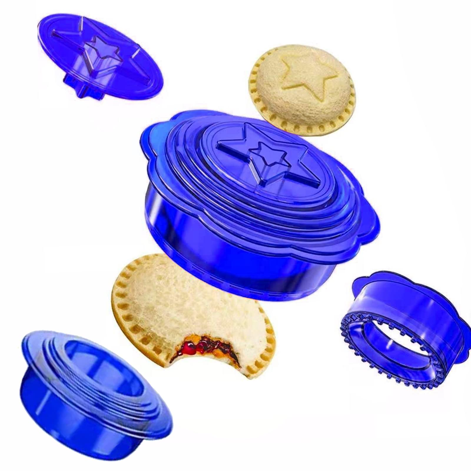 6-Pack Sandwich Cutter & Sealer - Uncrustables Sandwich Maker for Kids, DIY Cookie Cutter for Boys & Girls - Perfect for School Lunchboxes, Bento Boxes & Breakfast Prep (Blue) | Great Gift Idea for Kids Birthday & Party Favors
