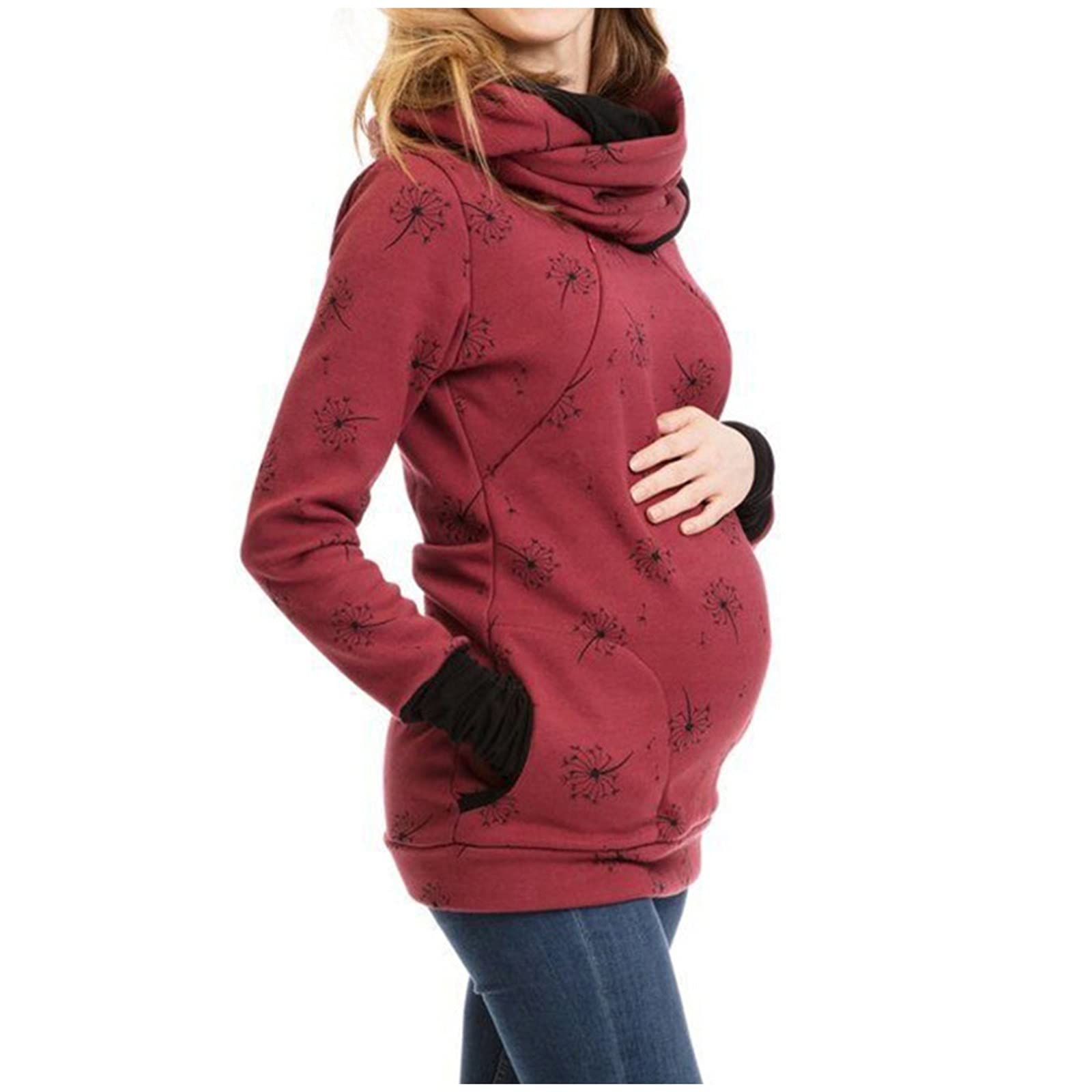 Women's Ski Jacket Hoodie - Long Sleeve Sweater Shirt for Maternity & Breastfeeding | Winter Sports, Nursing, Outdoor Activities