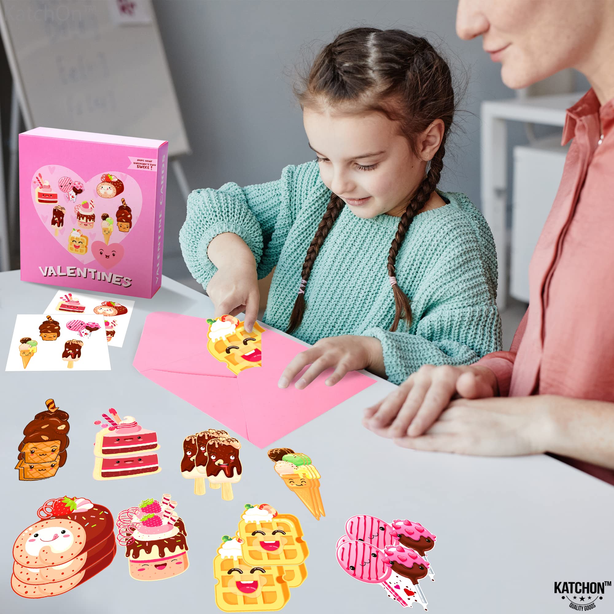KatchOn Valentine's Day Cards for Kids - 96 Pack with Stickers & Envelopes | Classroom Exchange Cards | Perfect for School Parties & Valentine's Exchange Events