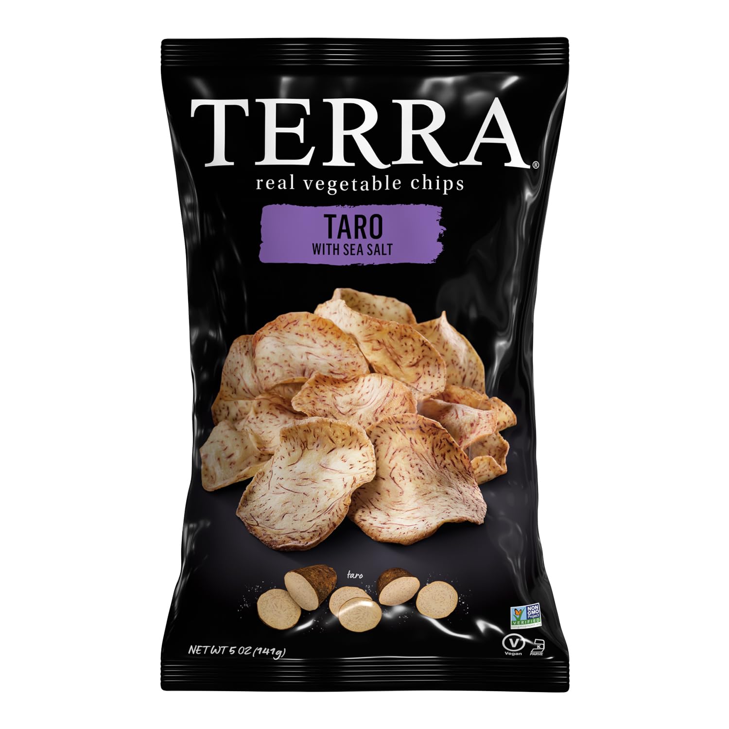 Organic Terra Vegetable Chips - Gluten Free Taro Root Snacks with Sea Salt, 5oz (12 Pack) | Healthy Vegan Snacks for Parties, Lunch Boxes & On-The-Go
