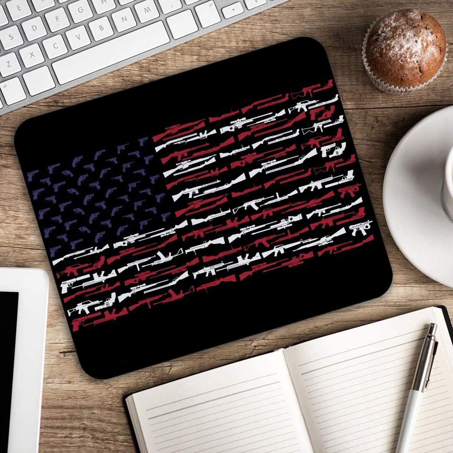 Non-Slip Rubber Gaming Mouse Pad & Coasters Set with American Gun Flag Design - Large Rectangle Mouse Mat for PC, Laptop, Office Work & Video Games - Perfect for Gamers, Programmers & Home Office Use