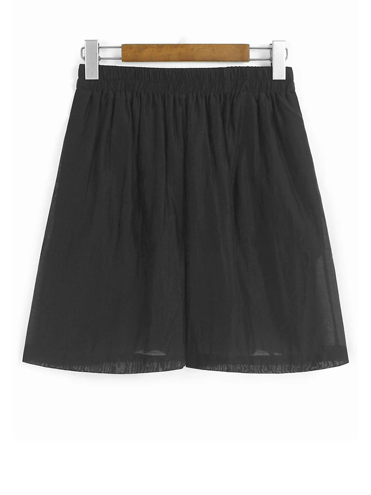 Black Irregular Thin Shirt & Wide Leg Shorts Two-Piece Set - Women's Fashion Lapel Short Sleeve Outfit for Spring Summer 2025 | Casual Wear, Beach Vacation, Street Style