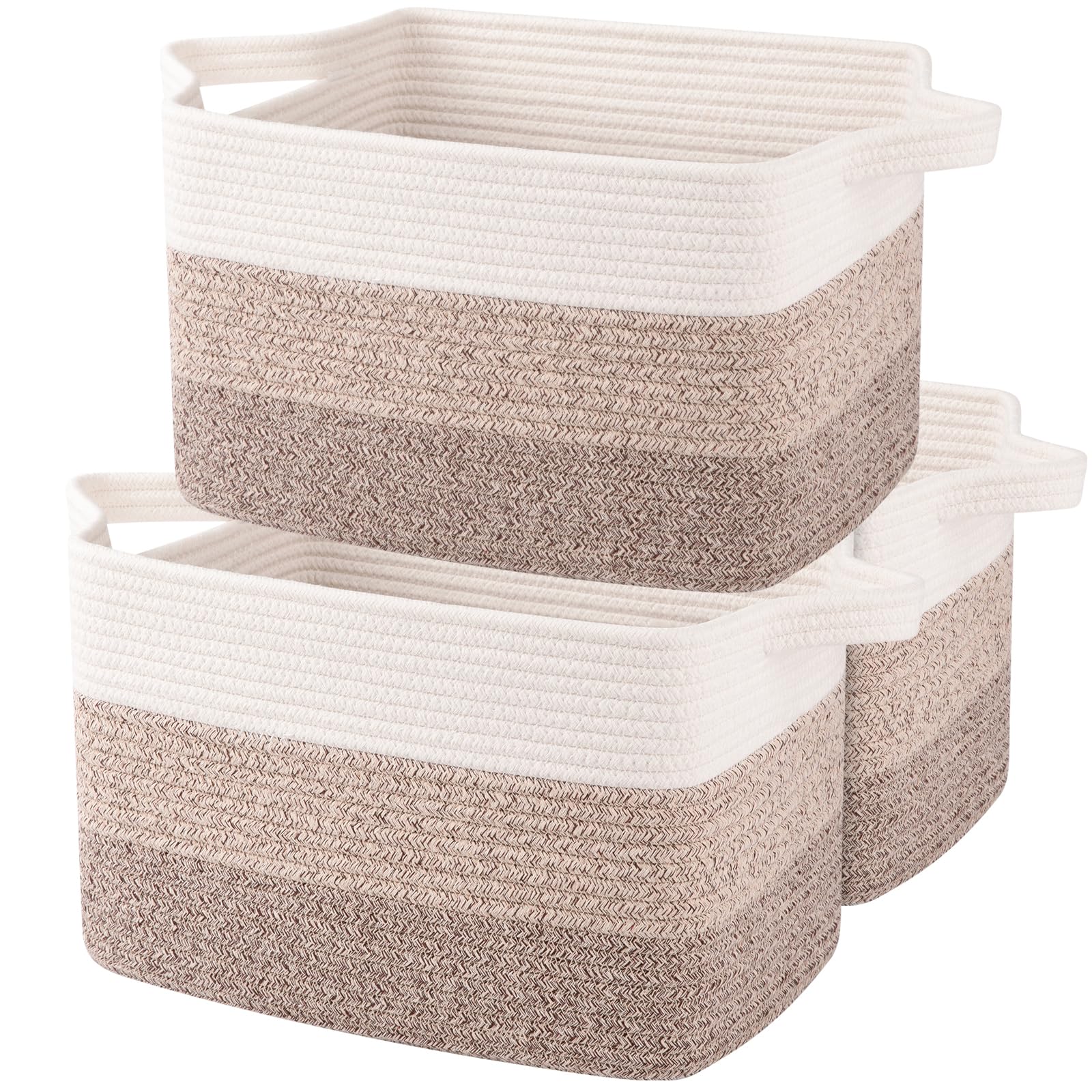 OIAHOMY 3-Pack Woven Cotton Rope Storage Baskets - Gradient Yellow, Multi-Purpose Organizer for Toys, Towels, Bathroom & Home Decor | Perfect for Nursery, Laundry Room & Closet Organization
