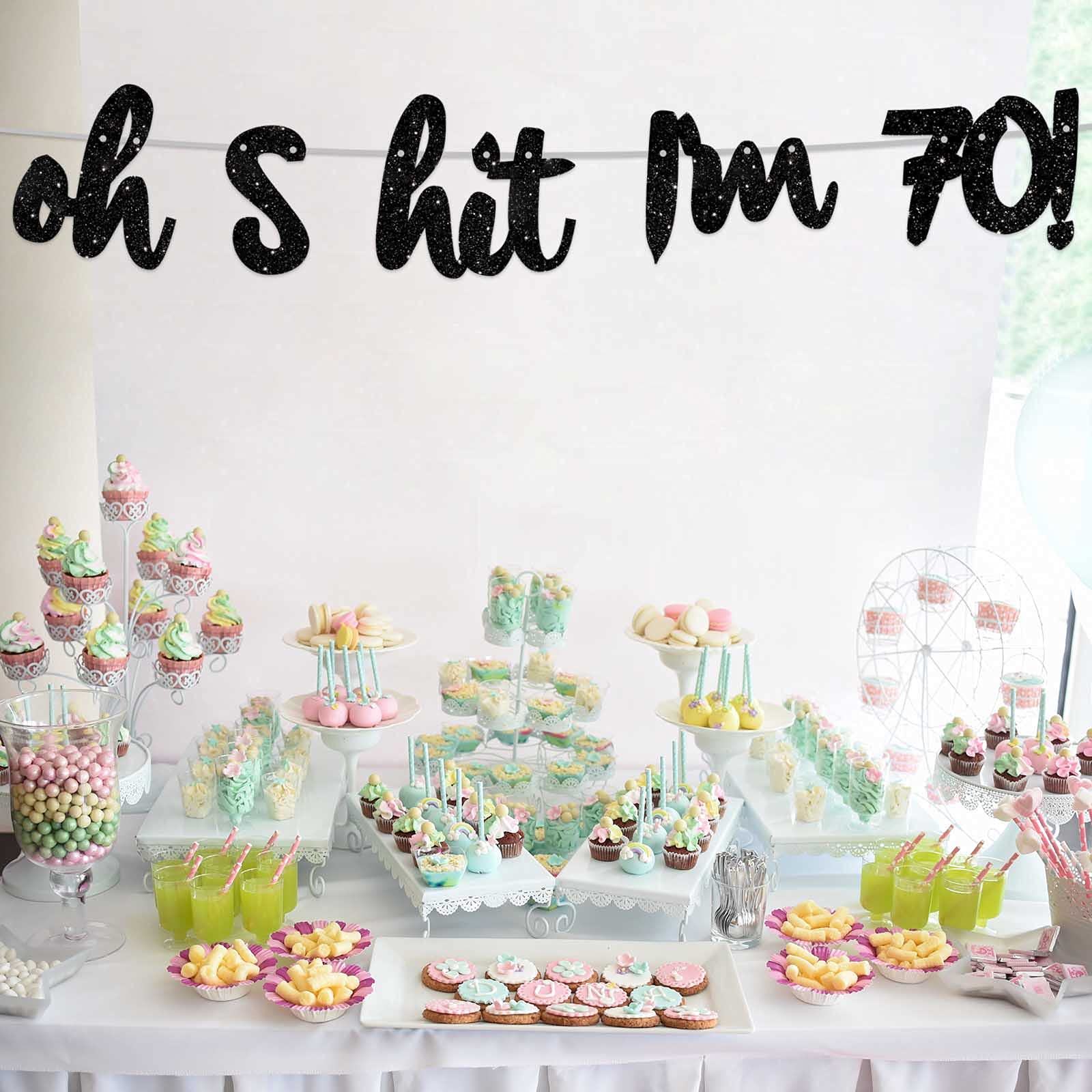 Glitter Black 'Oh I'm 70!' Birthday Banner Backdrop - Cheers to 70 Years Decor for Men & Women - Perfect for 70th Birthday Party, Photo Studio Props, and Celebration Decorations - Great for Milestone Birthdays, Retirement Parties & Family Gatherings