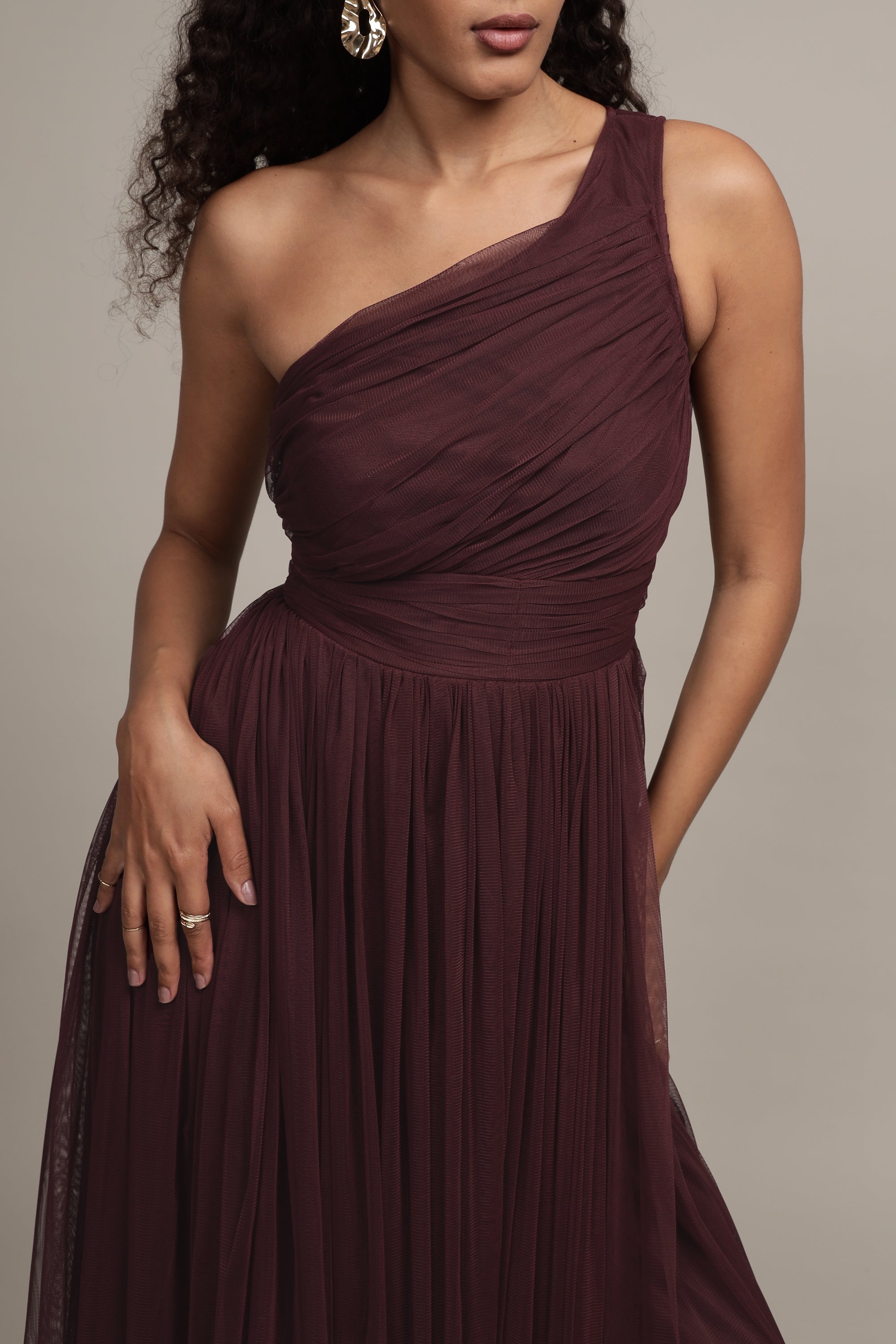 Elegant One Shoulder Maxi Dress in Plum - Perfect for Evening Parties, Weddings & Special Occasions