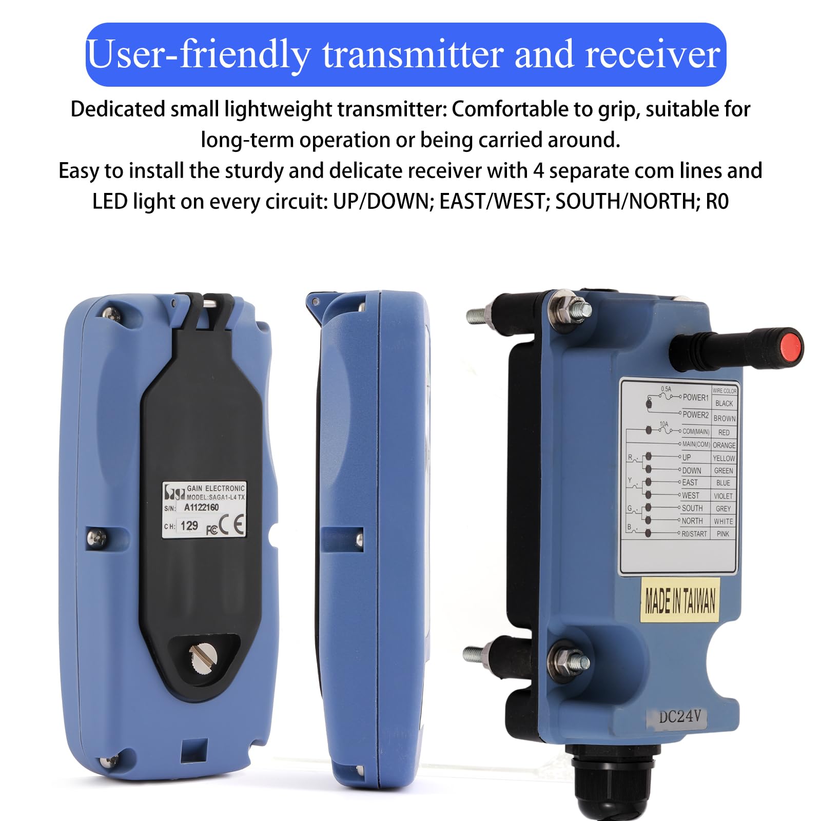 SAGA-L8 Wireless Remote Control Transmitter & Receiver Kit - 6 Channel Mini Industrial Controller for Electric Hoist, Winch, Overhead Crane, Dump Trailer (110V) - Perfect for Construction Sites, Warehouses & Heavy Equipment Operations