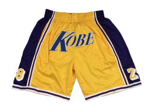**Enjeolon Men's Retro Basketball Shorts - Mesh Embroidered Gym Shorts with Pockets for Workout, Casual & Fan Wear (Small, Gold Kobe) - Perfect for Basketball, Gym & Street Style**