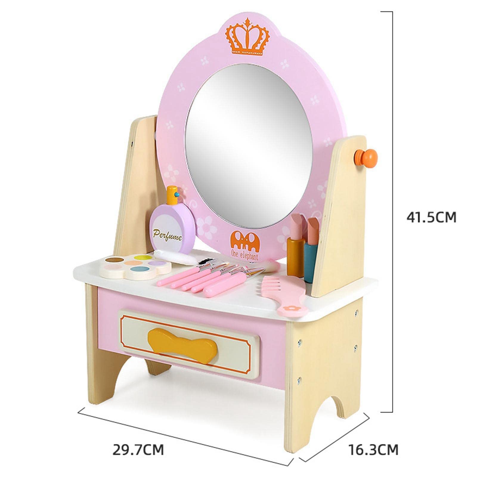 Wooden Princess Vanity Table with Mirror & Makeup Accessories - Role Play Educational Toy for Toddlers & Kids - Pretend Play Dress Up Set for Girls - Perfect for Birthday Gifts & Imaginative Playtime