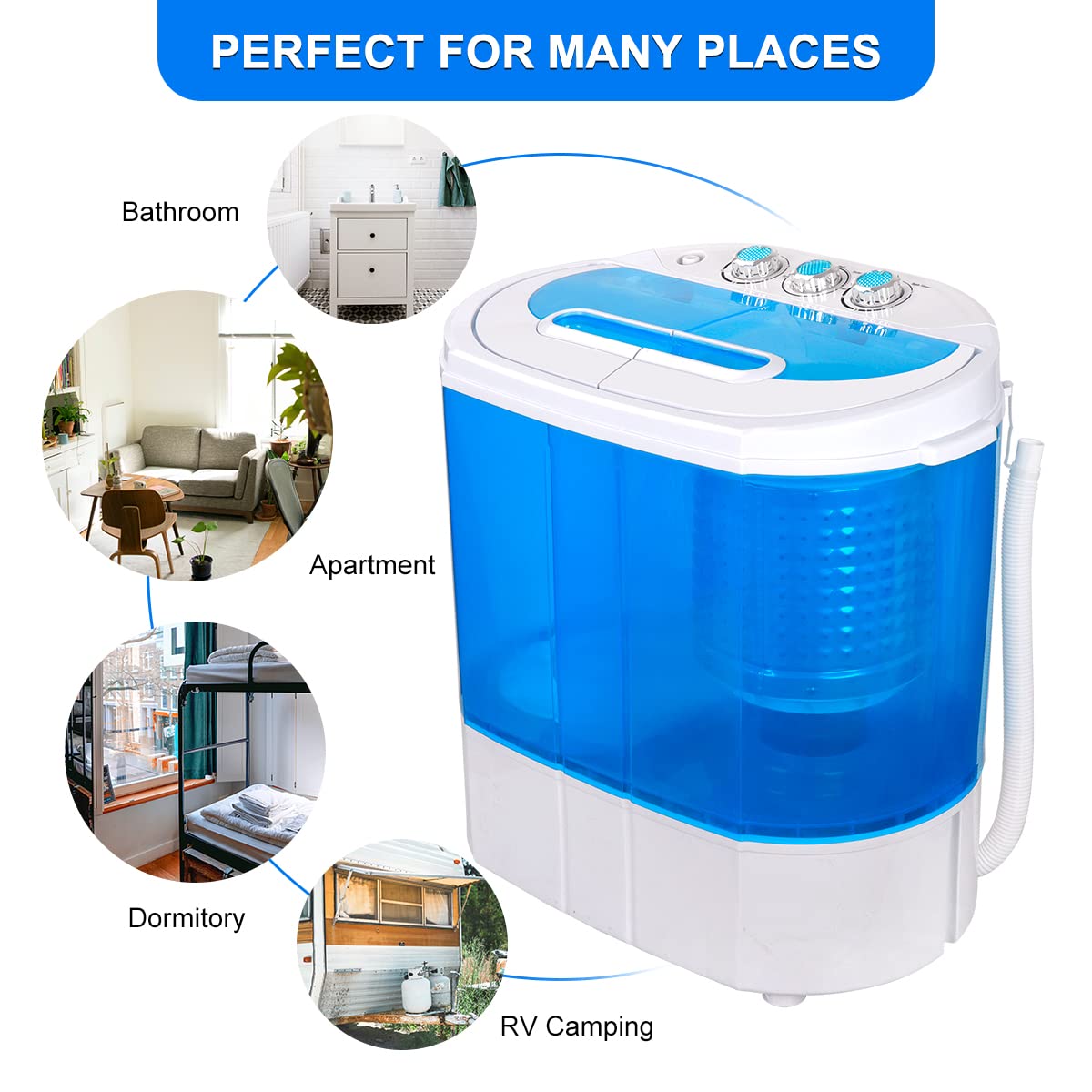 ZenStyle Portable Twin Tub Washing Machine - 9.9 LB Capacity Compact Top Load Washer & Spinner with 6.57 FT Inlet Hose - Perfect for Apartments, RVs, Camping & Small Spaces